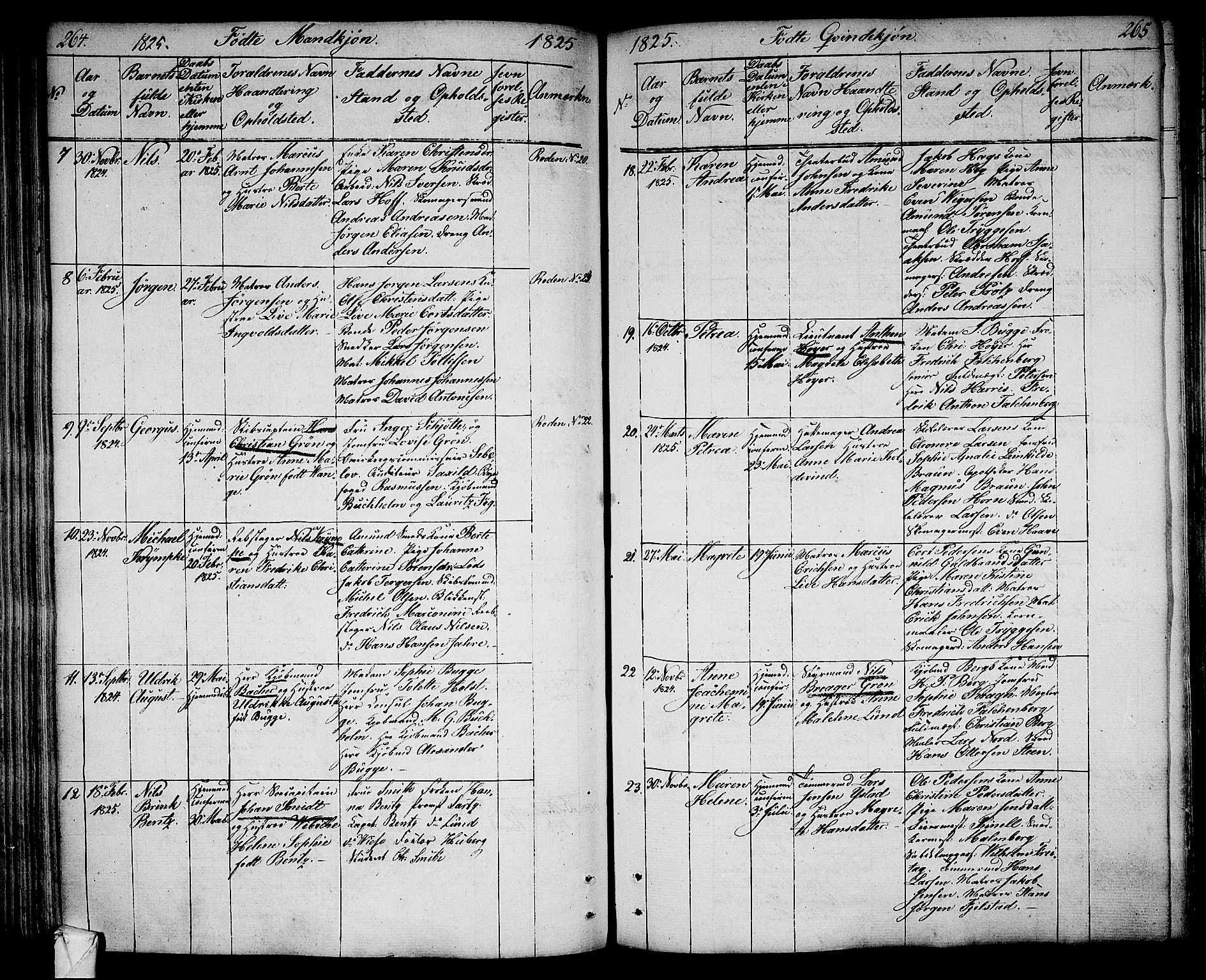 Larvik kirkebøker, AV/SAKO-A-352/G/Ga/L0002: Parish register (copy) no. I 2, 1807-1830, p. 264-265