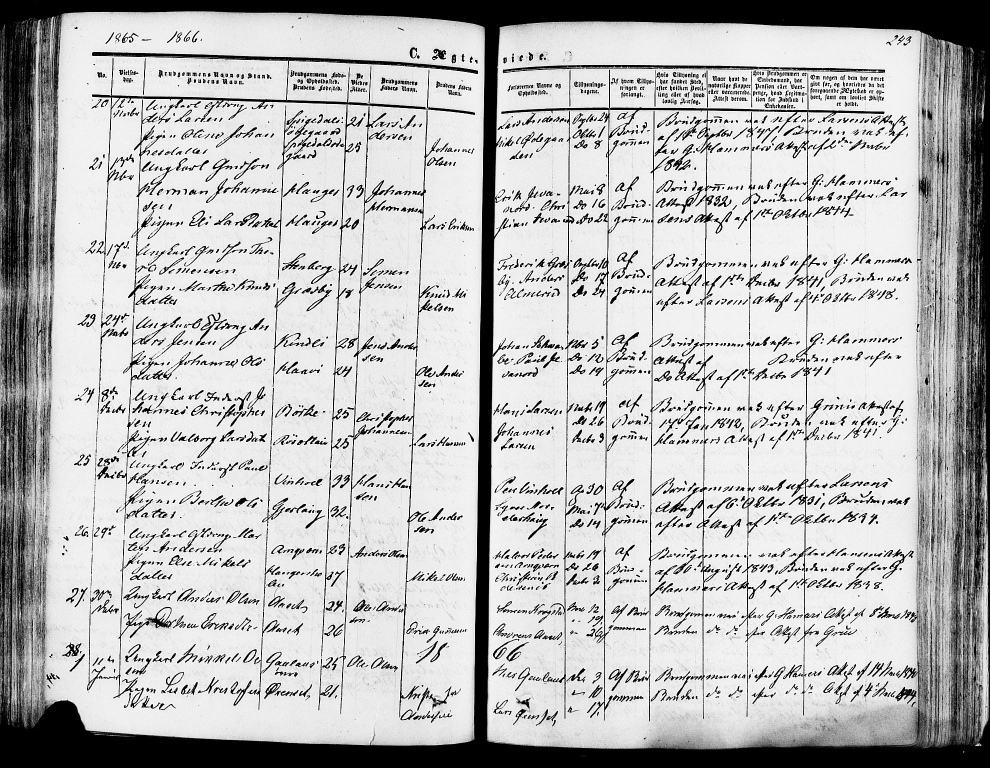 Vang prestekontor, Hedmark, SAH/PREST-008/H/Ha/Haa/L0013: Parish register (official) no. 13, 1855-1879, p. 243