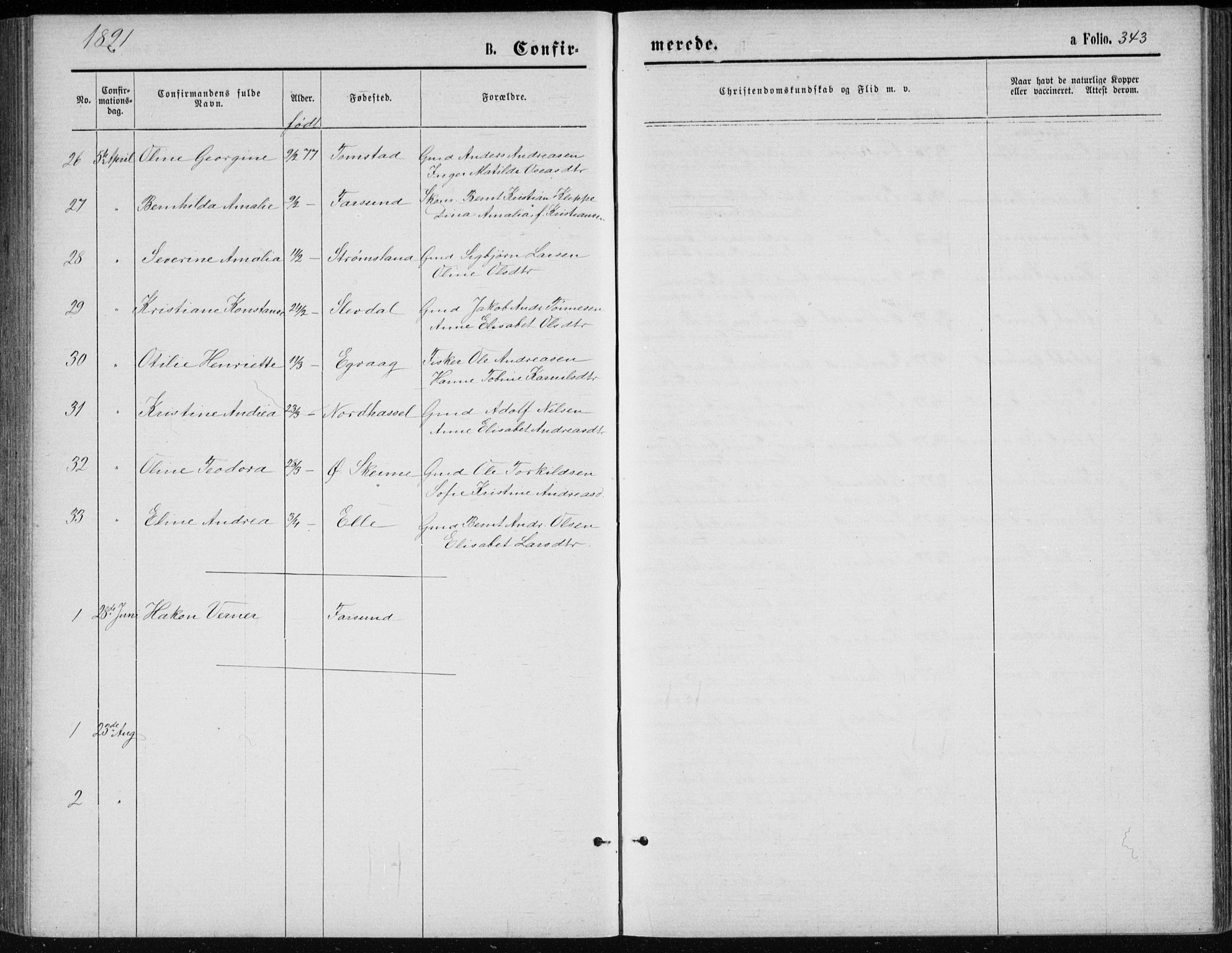 Lista sokneprestkontor, AV/SAK-1111-0027/F/Fb/L0004: Parish register (copy) no. B 4, 1877-1891, p. 343