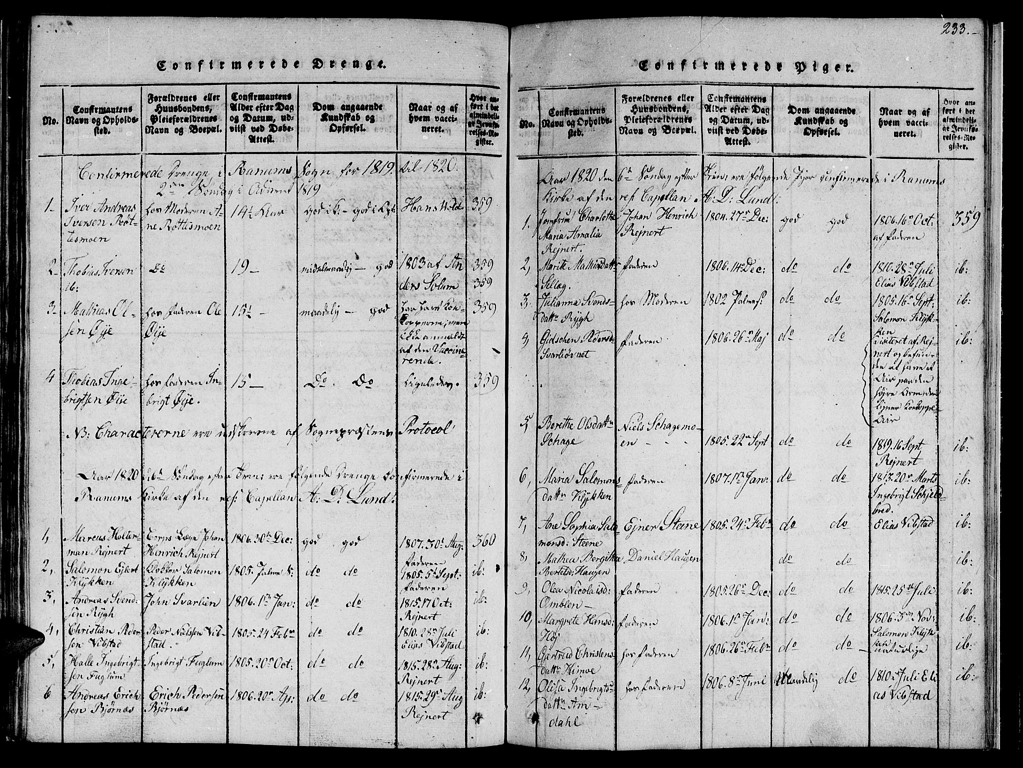 Ministerialprotokoller, klokkerbøker og fødselsregistre - Nord-Trøndelag, SAT/A-1458/764/L0559: Parish register (copy) no. 764C01, 1816-1824, p. 233