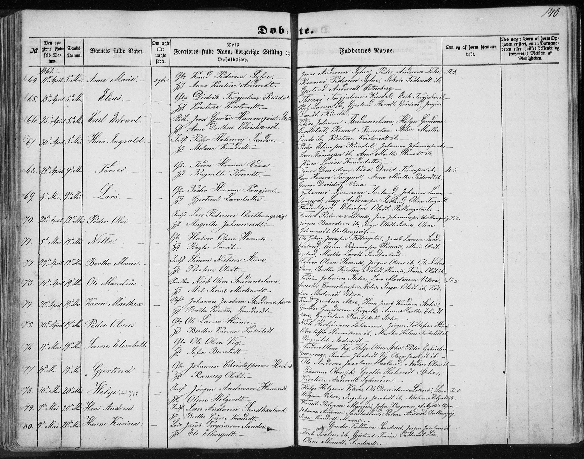 Skudenes sokneprestkontor, SAST/A -101849/H/Ha/Haa/L0004: Parish register (official) no. A 3.1, 1847-1863, p. 140