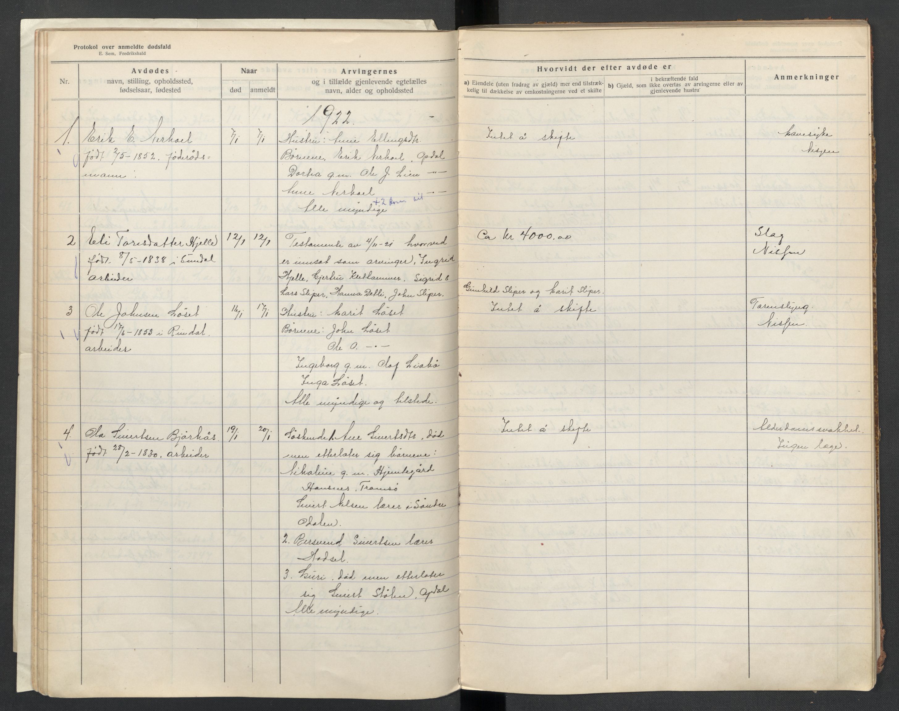 Oppdal lensmannskontor, SAT/A-1073/1/02/L0003: 2.01.03 Dødsfallsprotokoll, 1919-1929