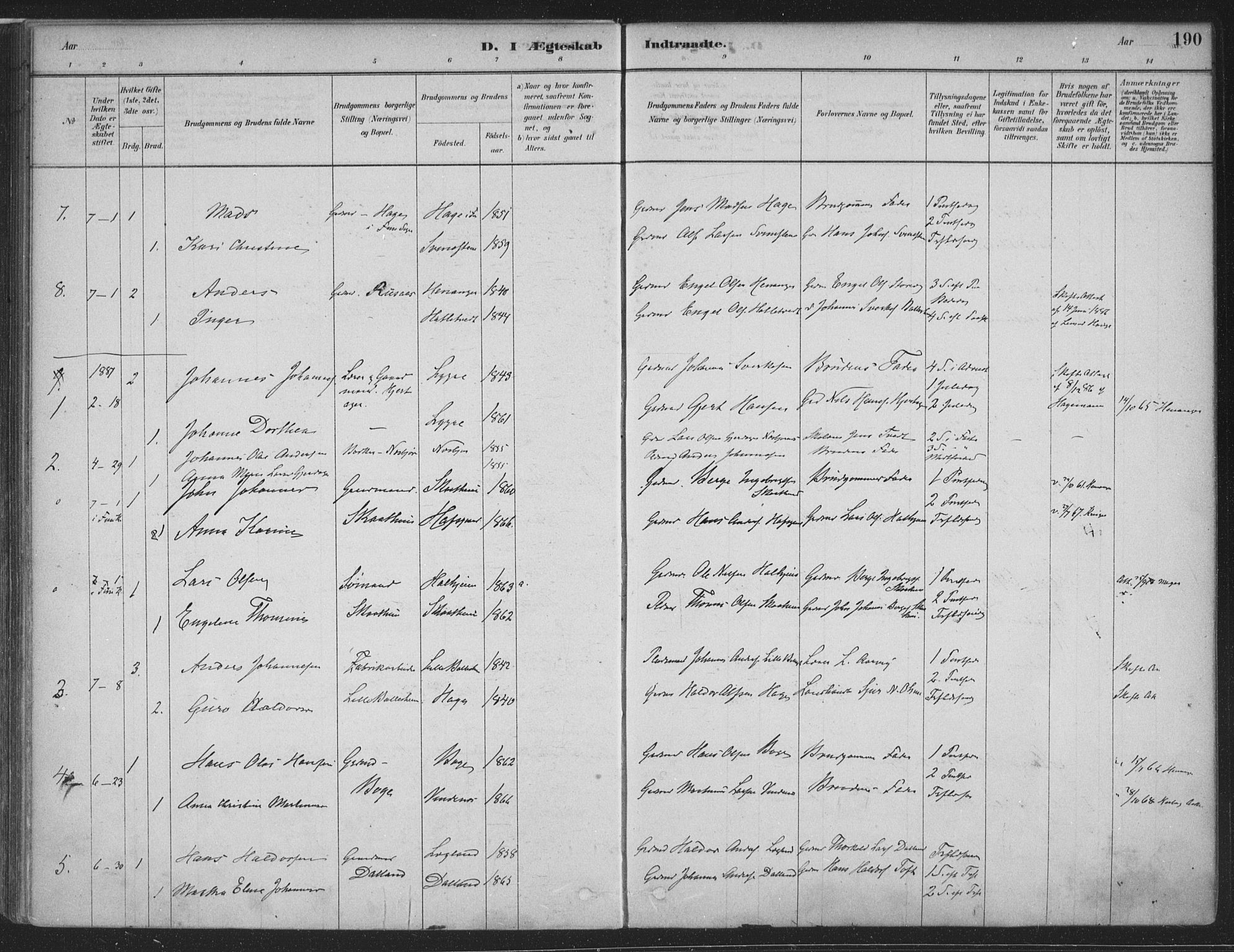 Fusa sokneprestembete, SAB/A-75401/H/Haa: Parish register (official) no. D 1, 1880-1938, p. 190