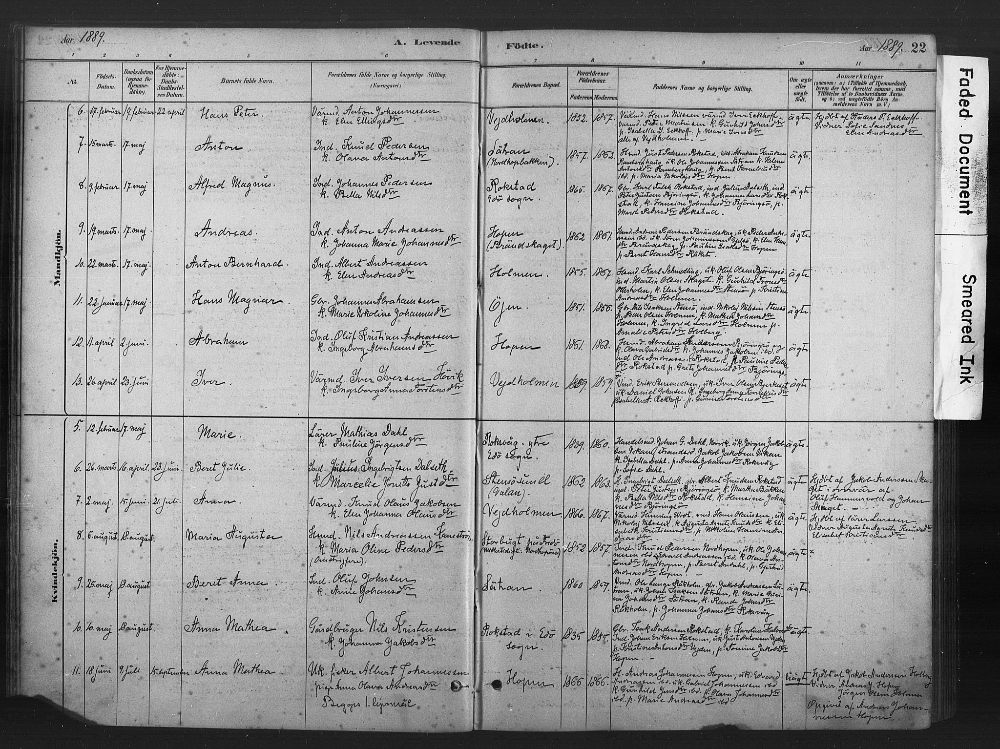 Ministerialprotokoller, klokkerbøker og fødselsregistre - Møre og Romsdal, AV/SAT-A-1454/583/L0954: Parish register (official) no. 583A01, 1880-1906, p. 22