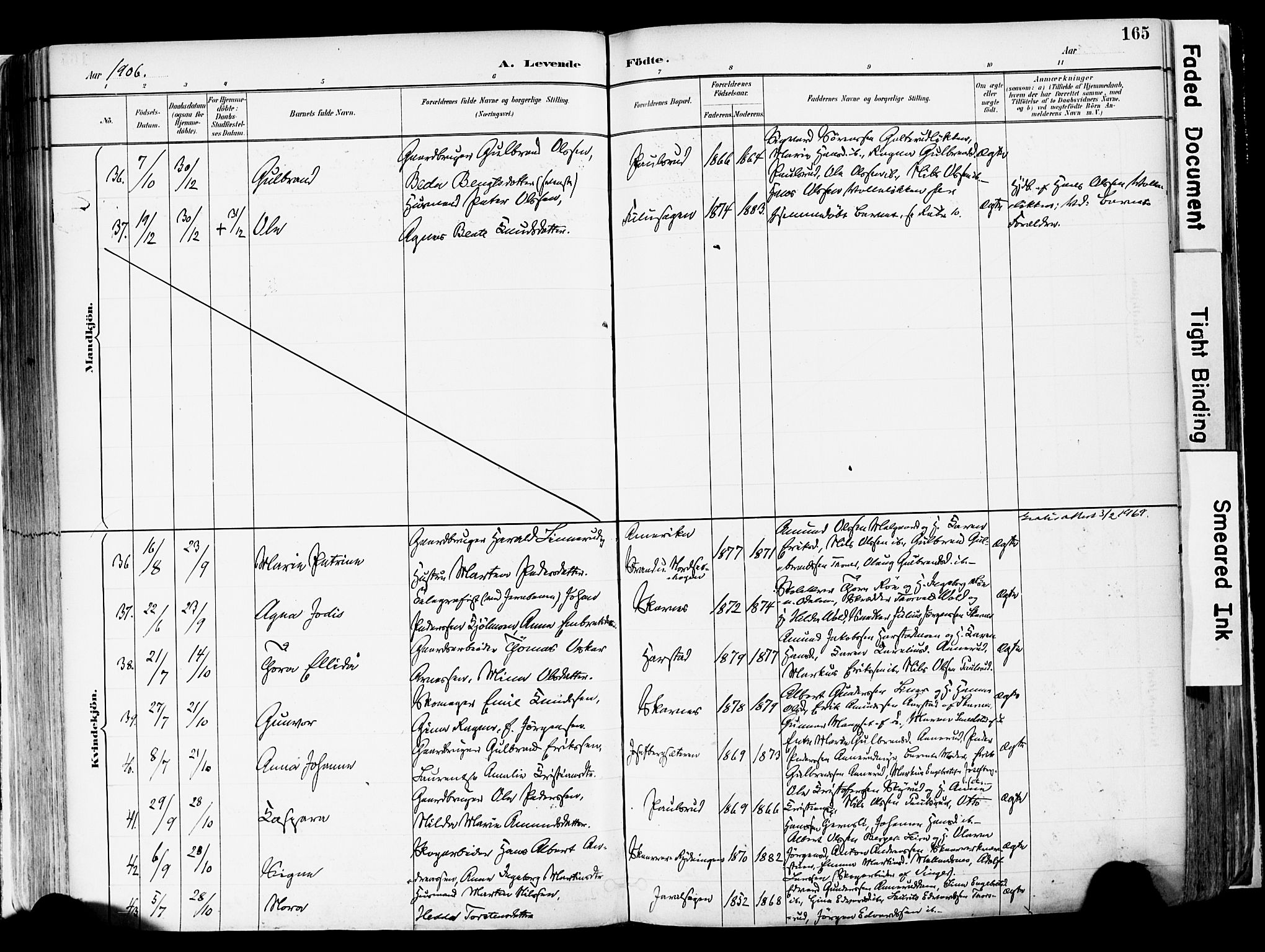 Sør-Odal prestekontor, SAH/PREST-030/H/Ha/Haa/L0006: Parish register (official) no. 6, 1886-1931, p. 165