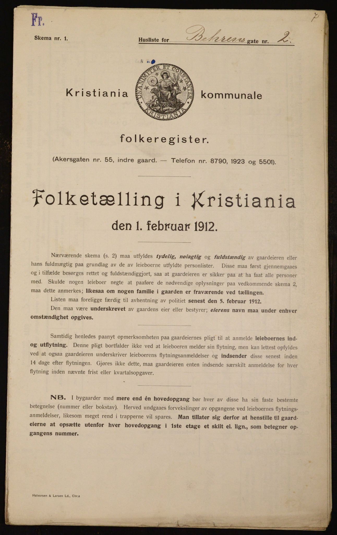 OBA, Municipal Census 1912 for Kristiania, 1912, p. 3251
