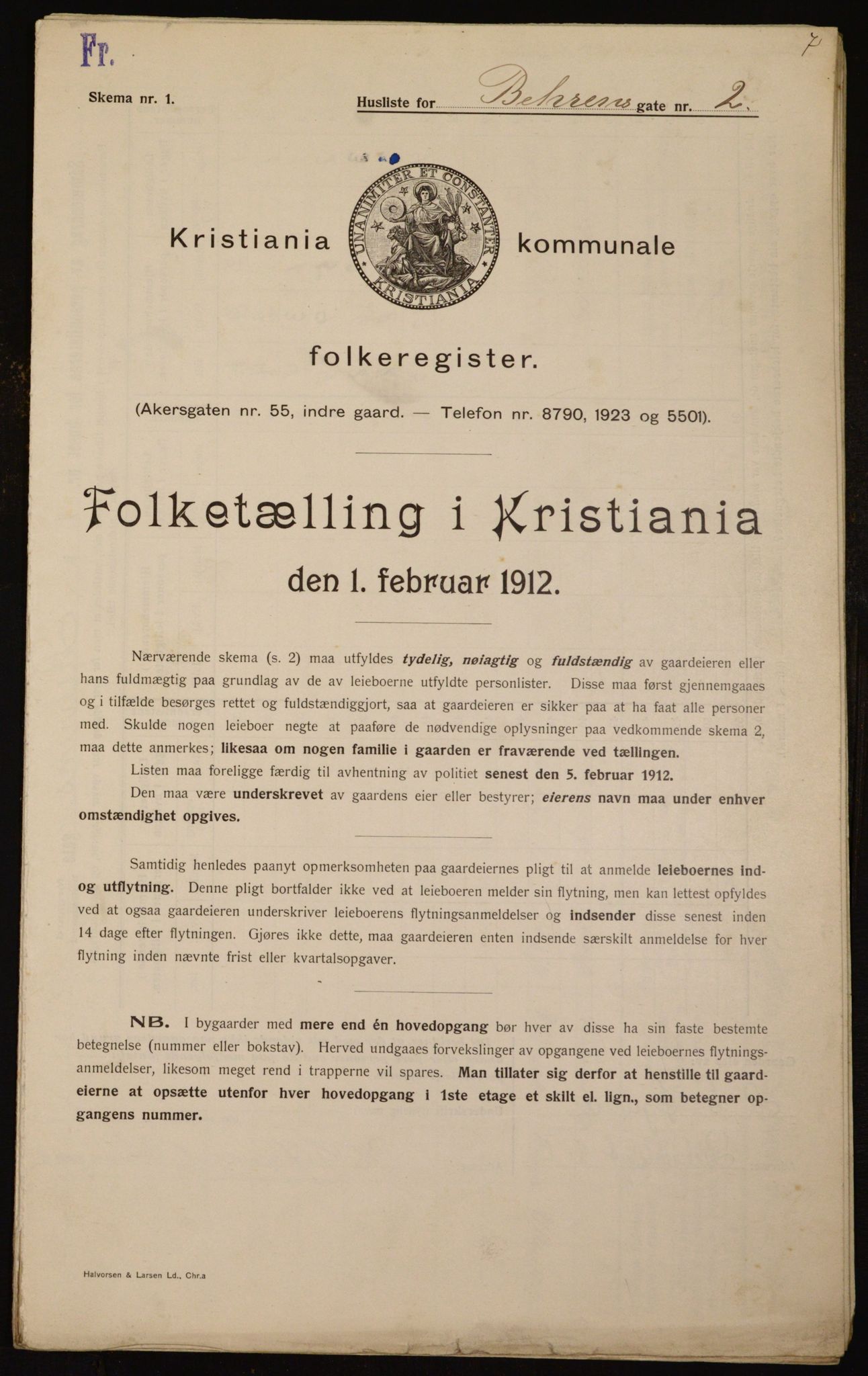 OBA, Municipal Census 1912 for Kristiania, 1912, p. 3251
