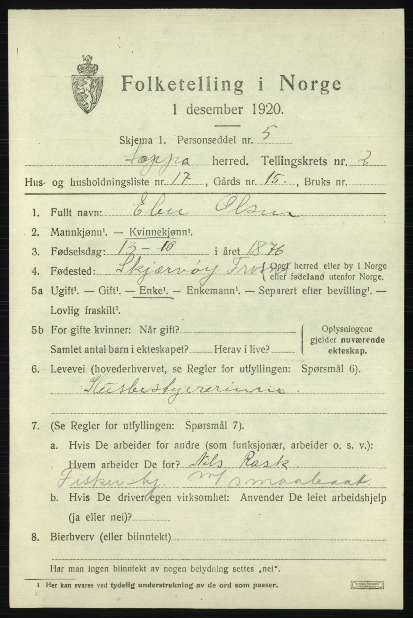 SATØ, 1920 census for Loppa, 1920, p. 986