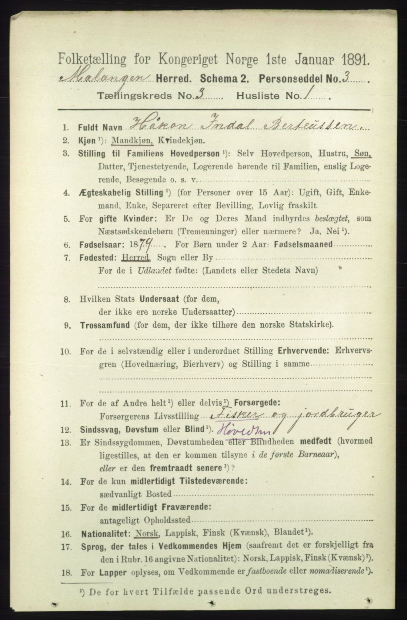 RA, 1891 census for 1932 Malangen, 1891, p. 737