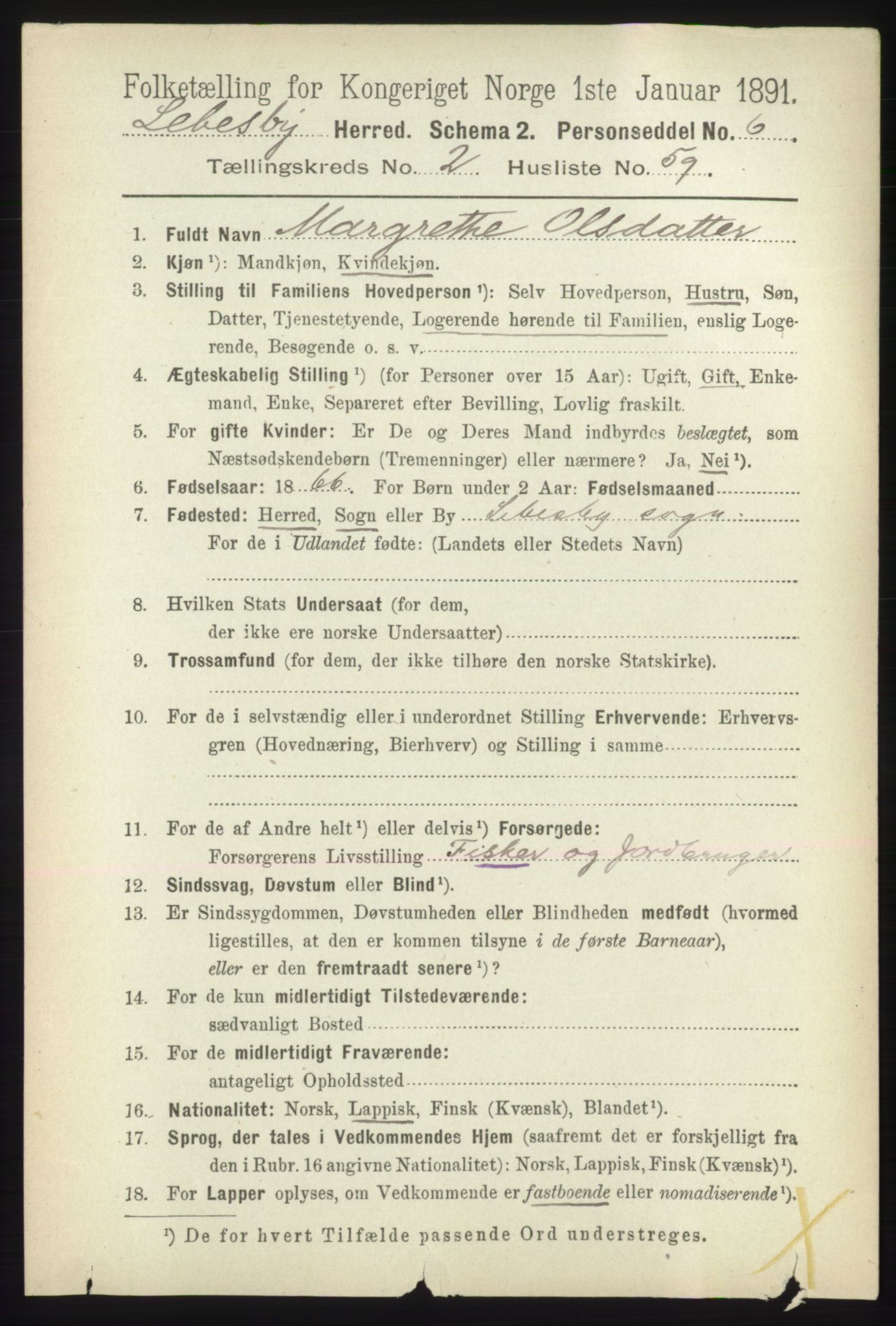 RA, 1891 census for 2022 Lebesby, 1891, p. 675