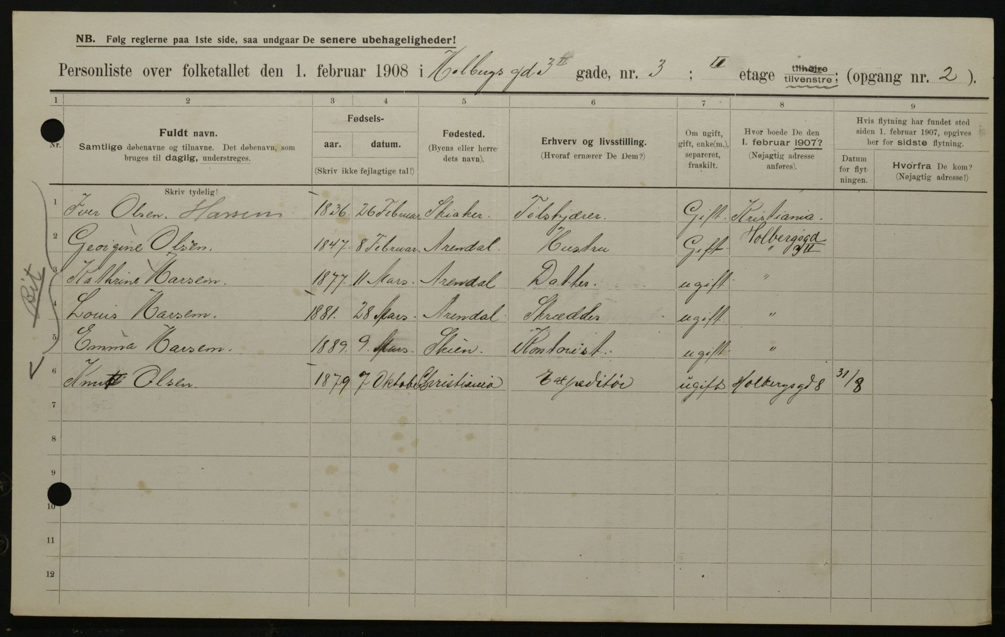 OBA, Municipal Census 1908 for Kristiania, 1908, p. 36212