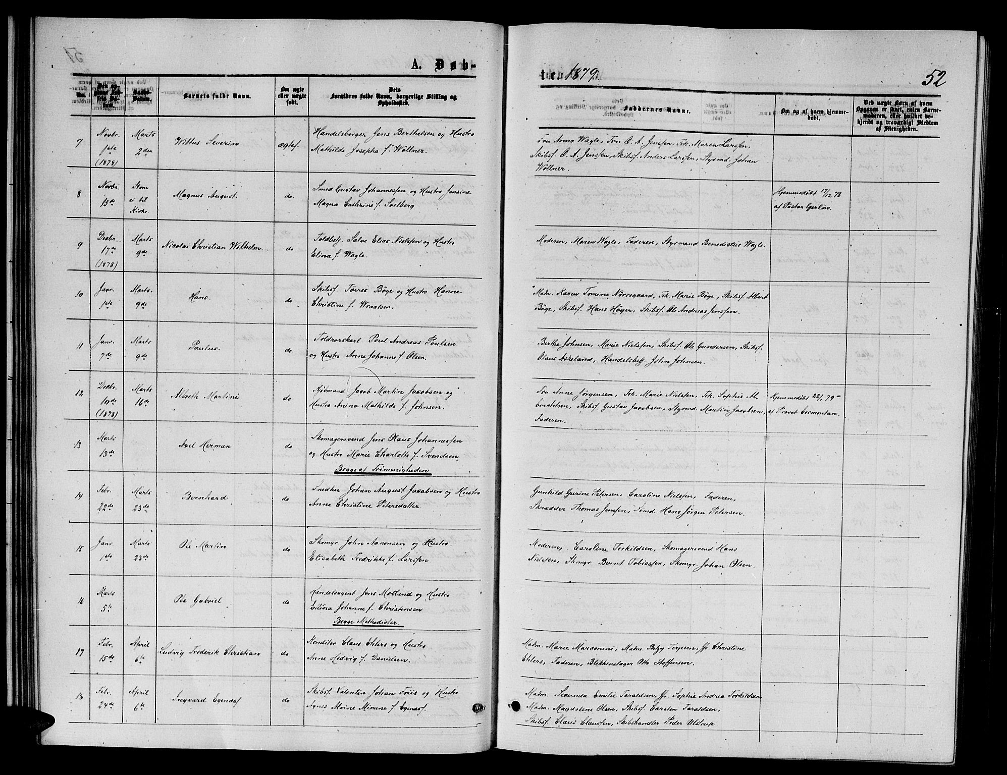 Arendal sokneprestkontor, Trefoldighet, AV/SAK-1111-0040/F/Fb/L0005: Parish register (copy) no. B 5, 1874-1888, p. 52