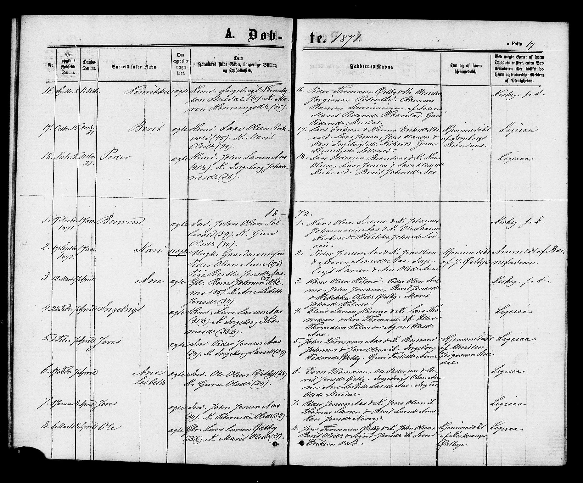 Ministerialprotokoller, klokkerbøker og fødselsregistre - Sør-Trøndelag, SAT/A-1456/698/L1163: Parish register (official) no. 698A01, 1862-1887, p. 17