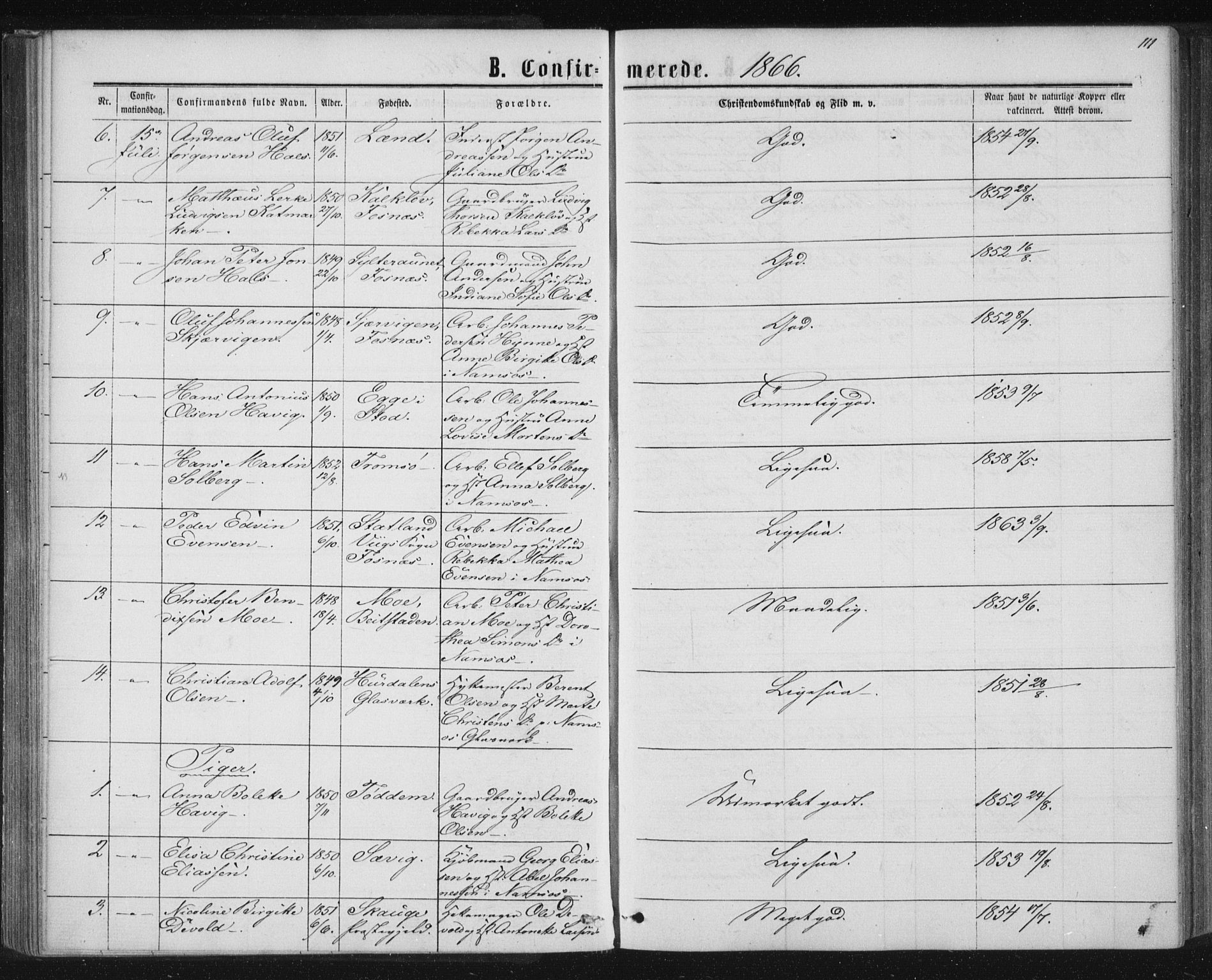 Ministerialprotokoller, klokkerbøker og fødselsregistre - Nord-Trøndelag, AV/SAT-A-1458/768/L0570: Parish register (official) no. 768A05, 1865-1874, p. 111