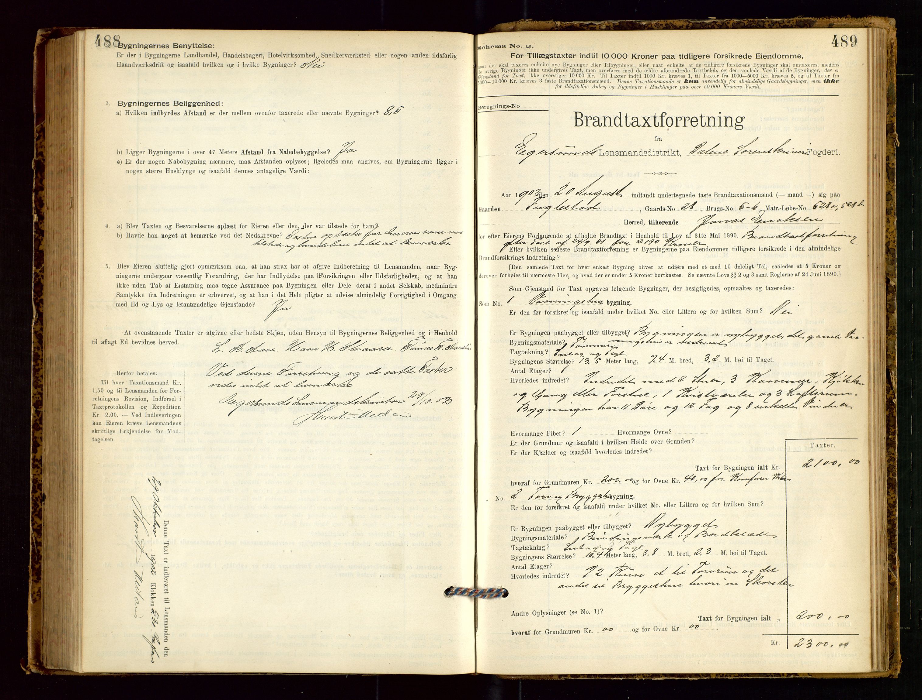 Eigersund lensmannskontor, SAST/A-100171/Gob/L0001: Skjemaprotokoll, 1894-1909, p. 488-489