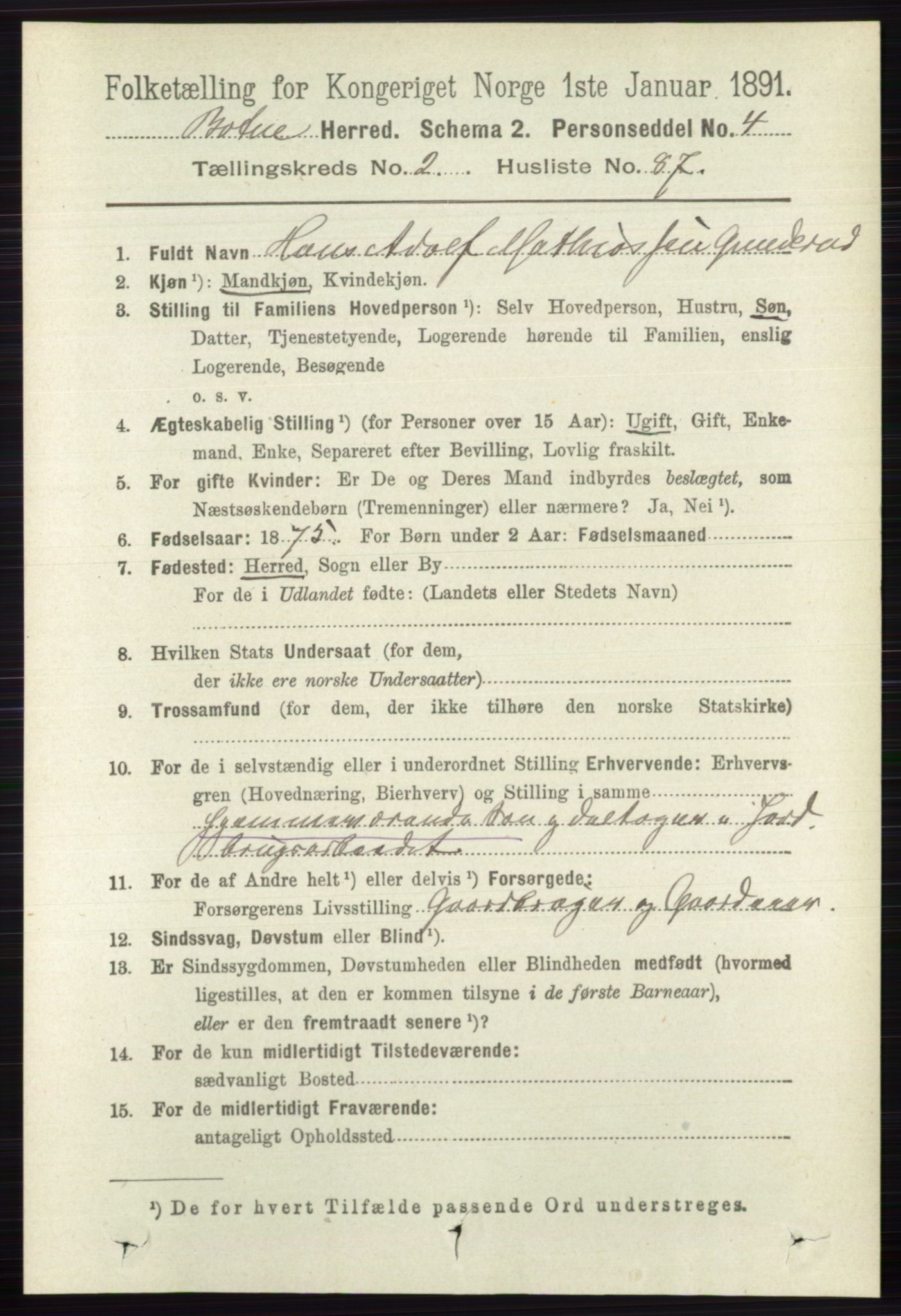 RA, 1891 census for 0715 Botne, 1891, p. 1157