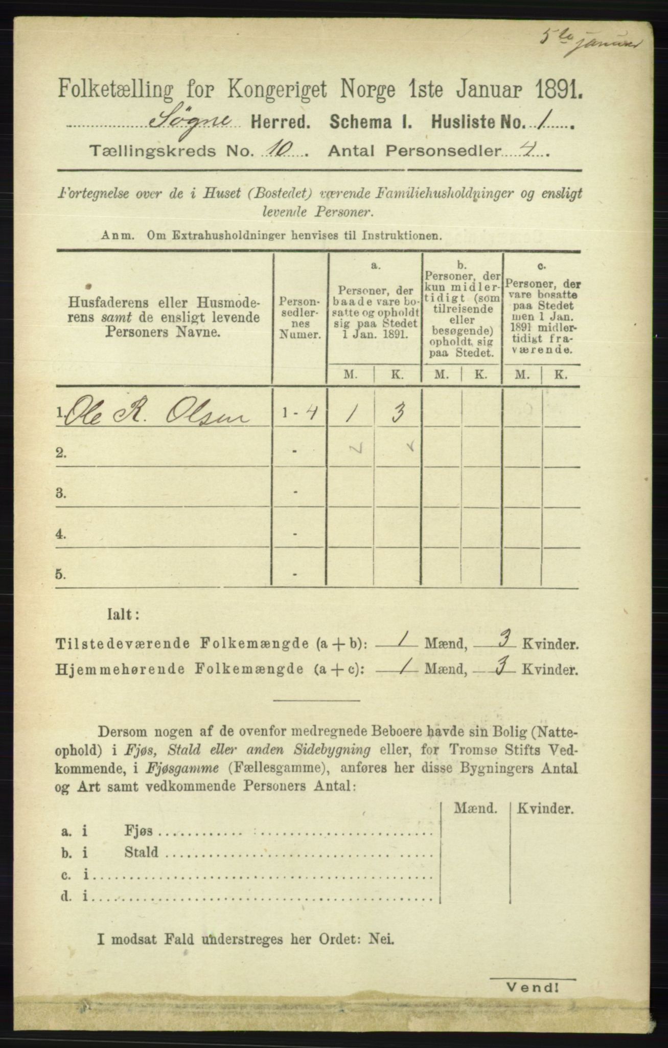 RA, 1891 census for 1018 Søgne, 1891, p. 2678