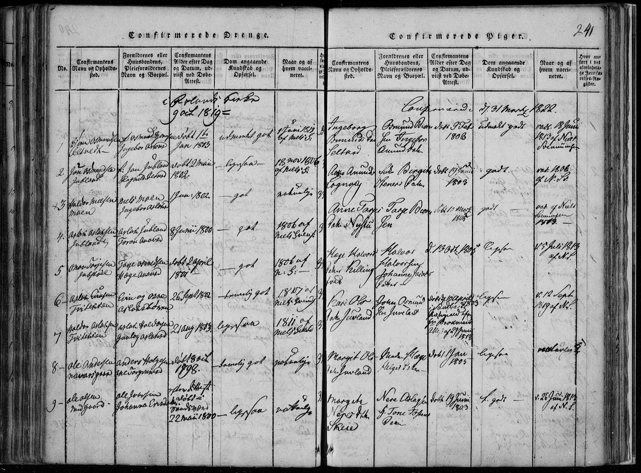 Rauland kirkebøker, SAKO/A-292/F/Fa/L0001: Parish register (official) no. 1, 1814-1859, p. 241