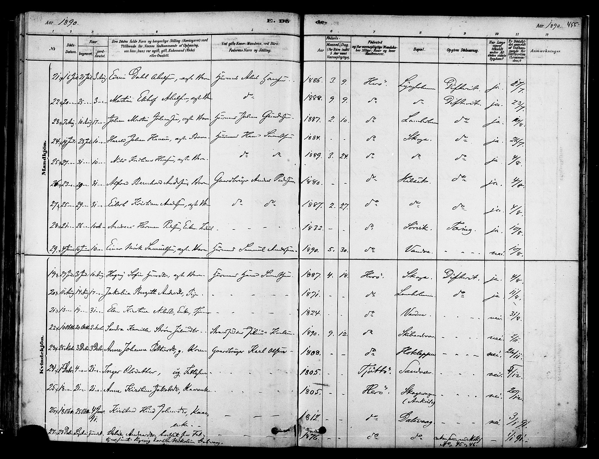 Ministerialprotokoller, klokkerbøker og fødselsregistre - Nordland, AV/SAT-A-1459/834/L0507: Parish register (official) no. 834A05, 1878-1892, p. 455