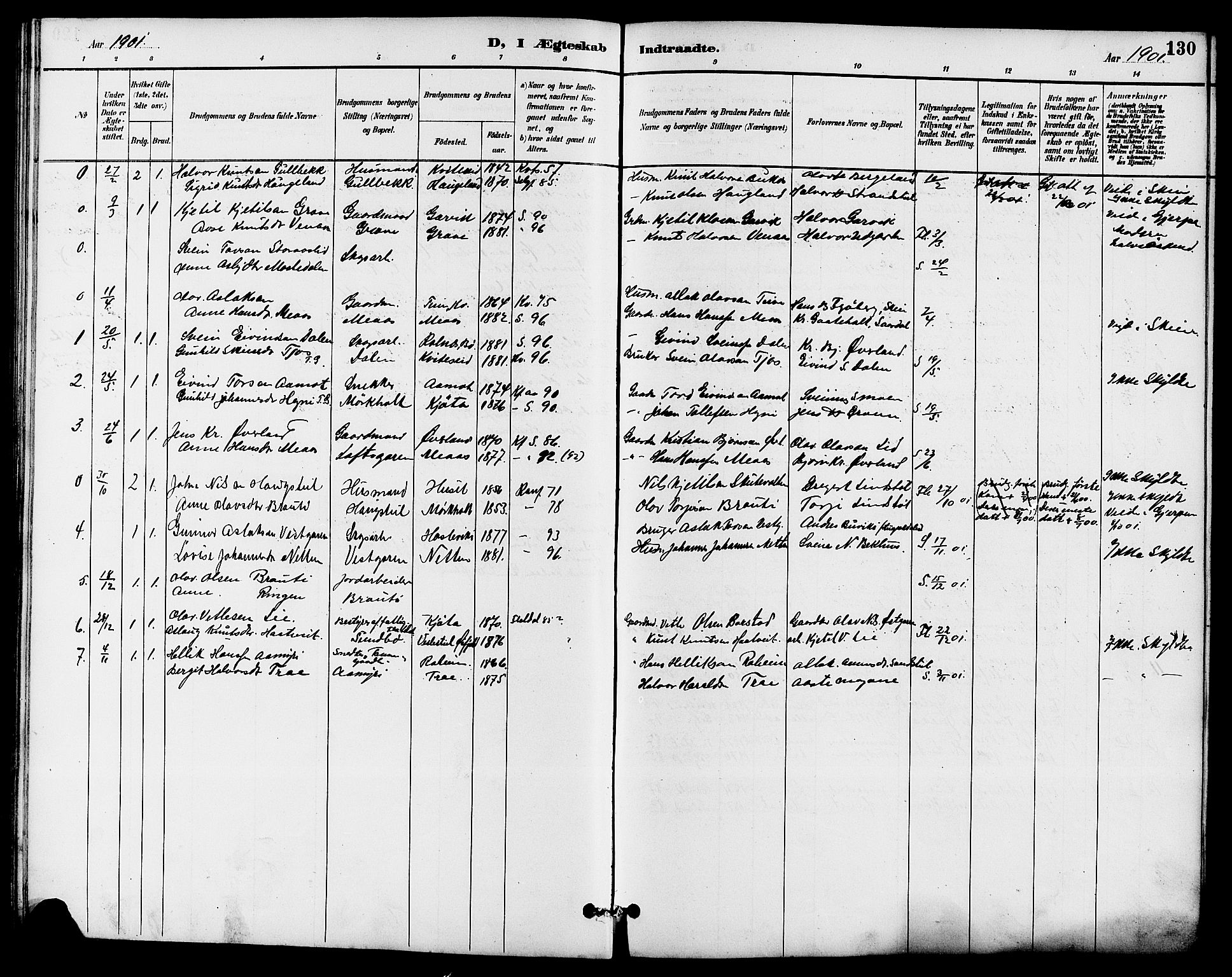 Seljord kirkebøker, AV/SAKO-A-20/G/Ga/L0005: Parish register (copy) no. I 5, 1887-1914, p. 130