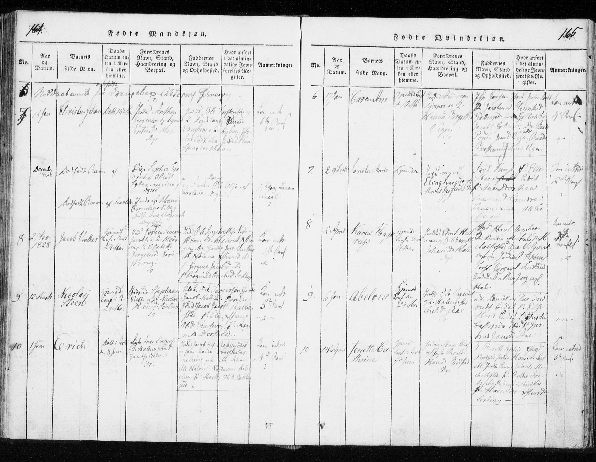 Tranøy sokneprestkontor, AV/SATØ-S-1313/I/Ia/Iaa/L0004kirke: Parish register (official) no. 4, 1820-1829, p. 164-165