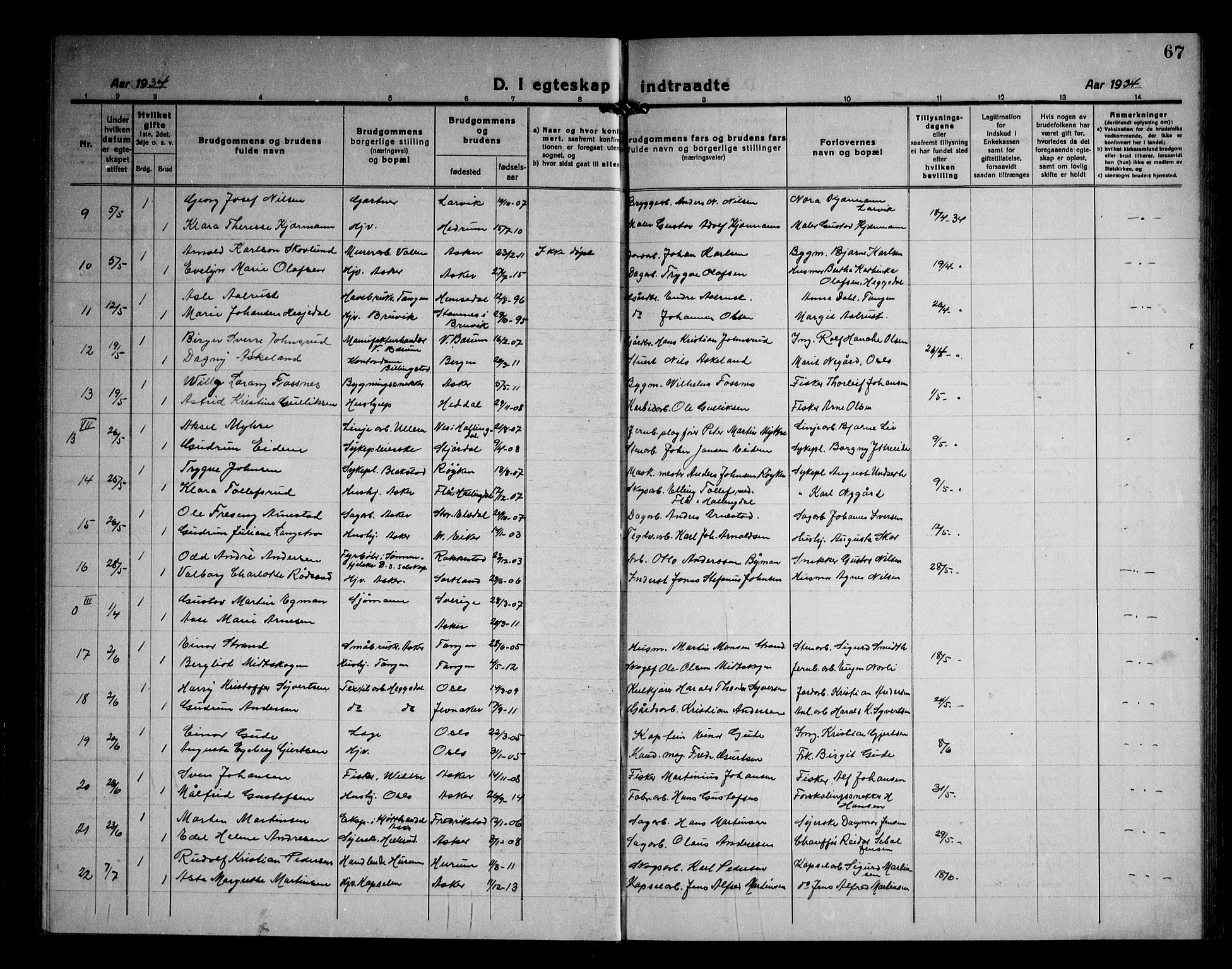 Asker prestekontor Kirkebøker, AV/SAO-A-10256a/F/Fa/L0020: Parish register (official) no. I 20, 1918-1948, p. 67