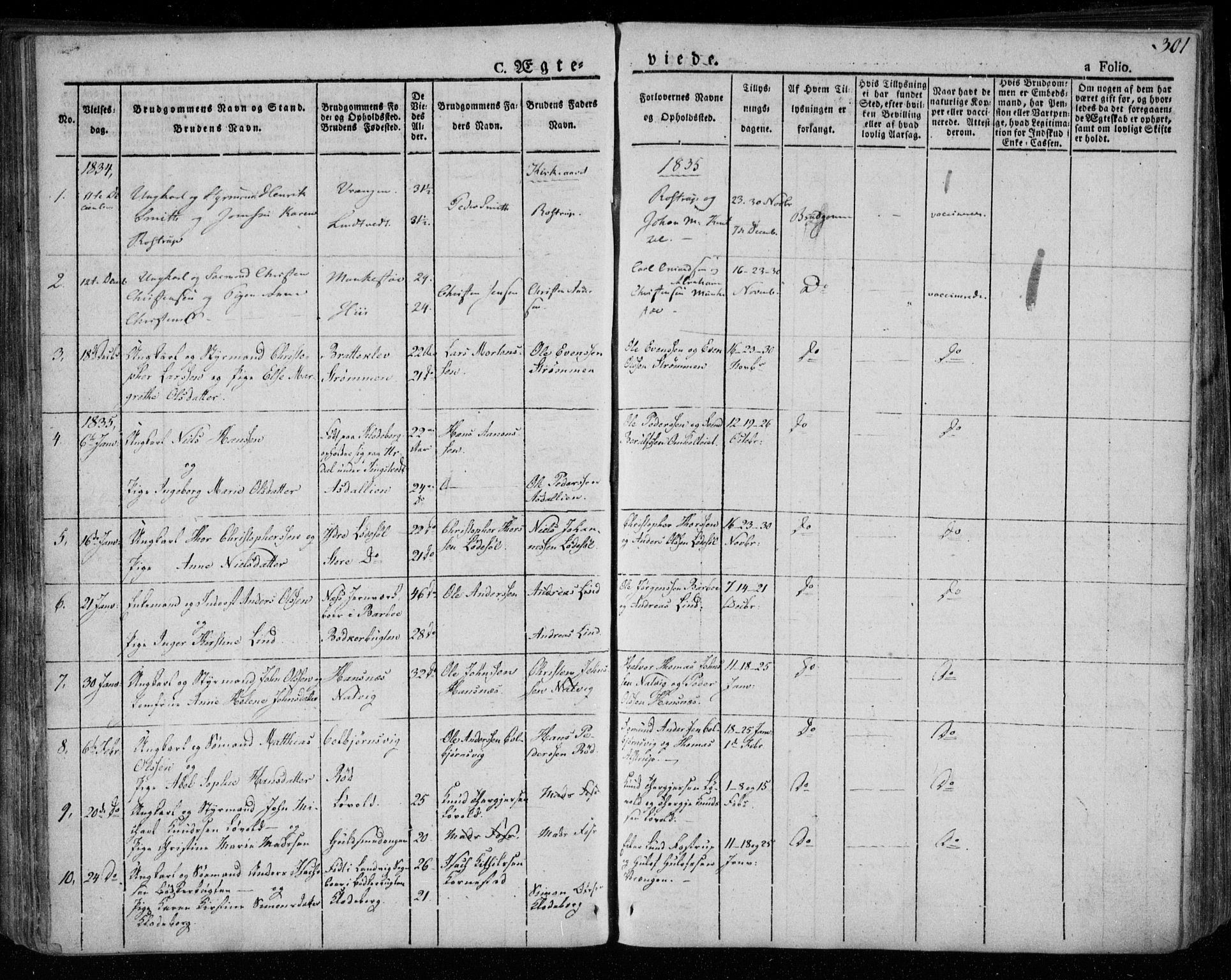 Øyestad sokneprestkontor, SAK/1111-0049/F/Fa/L0013: Parish register (official) no. A 13, 1827-1842, p. 301