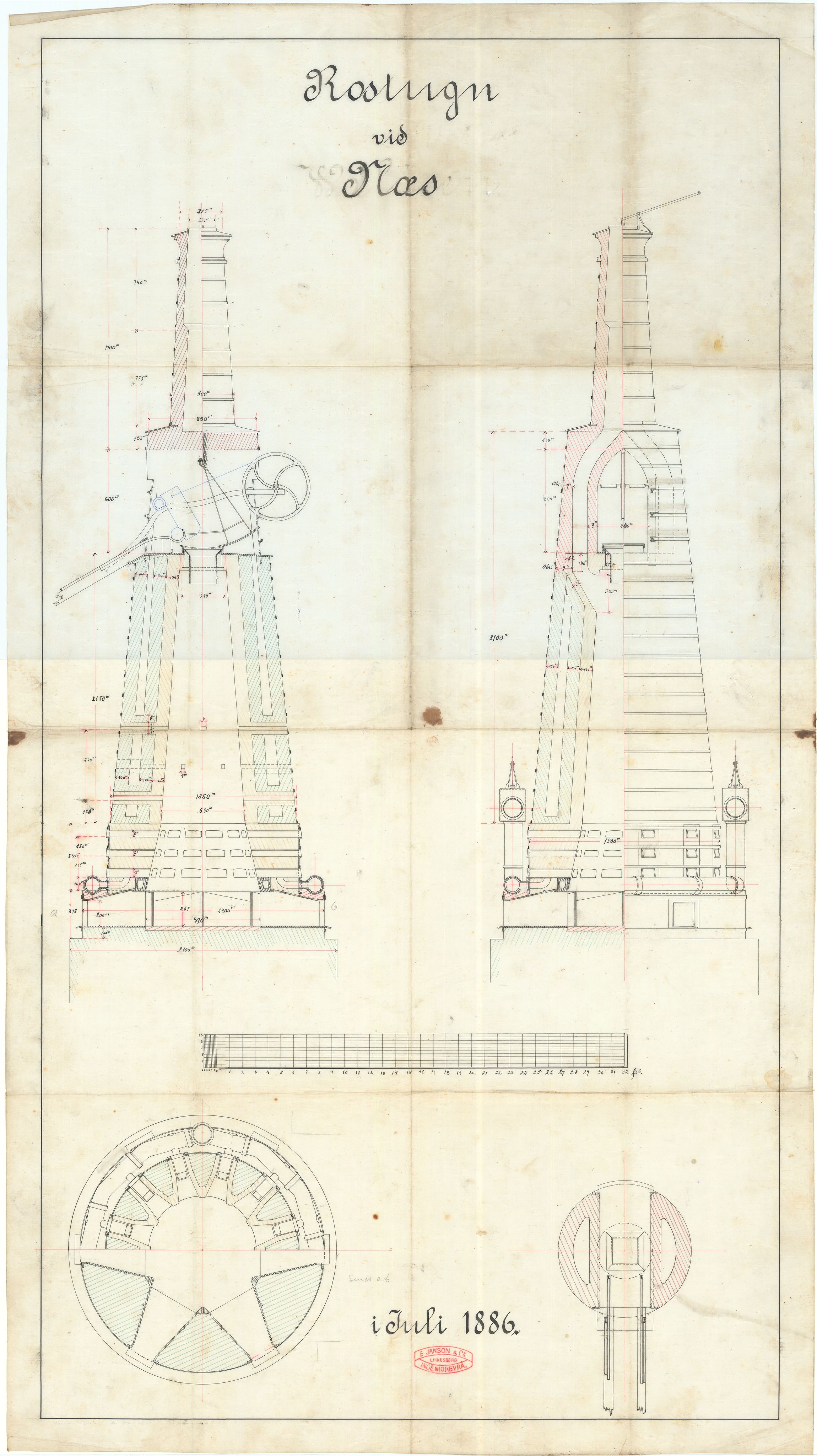 Jacob Aall & Søn AS, NESJ/NJM-007/06/L0002: Rostugn vid Næs, juli 1886, E.Jamson ingeniørbyrå, 1886