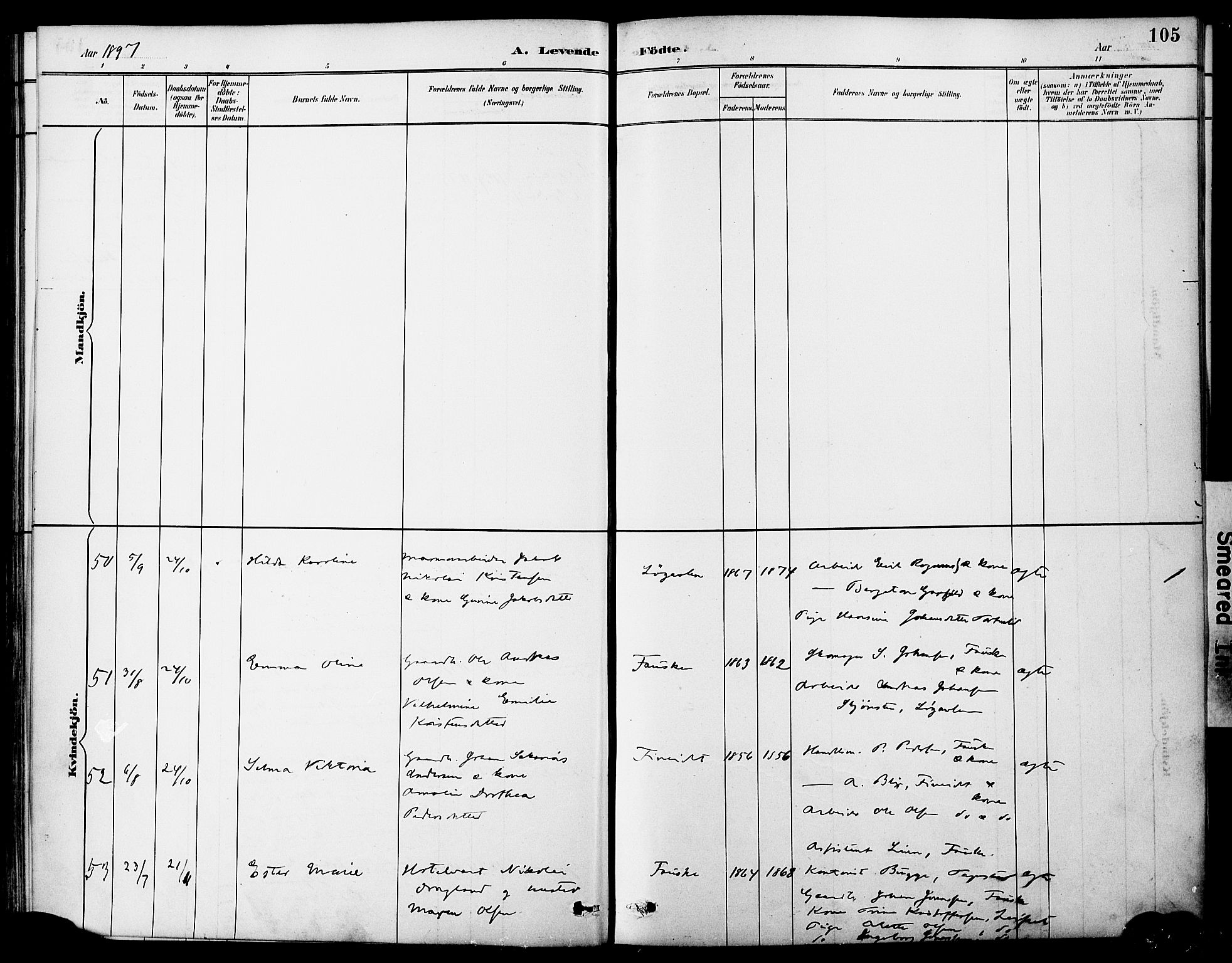 Ministerialprotokoller, klokkerbøker og fødselsregistre - Nordland, AV/SAT-A-1459/849/L0690: Parish register (official) no. 849A02, 1890-1897, p. 105