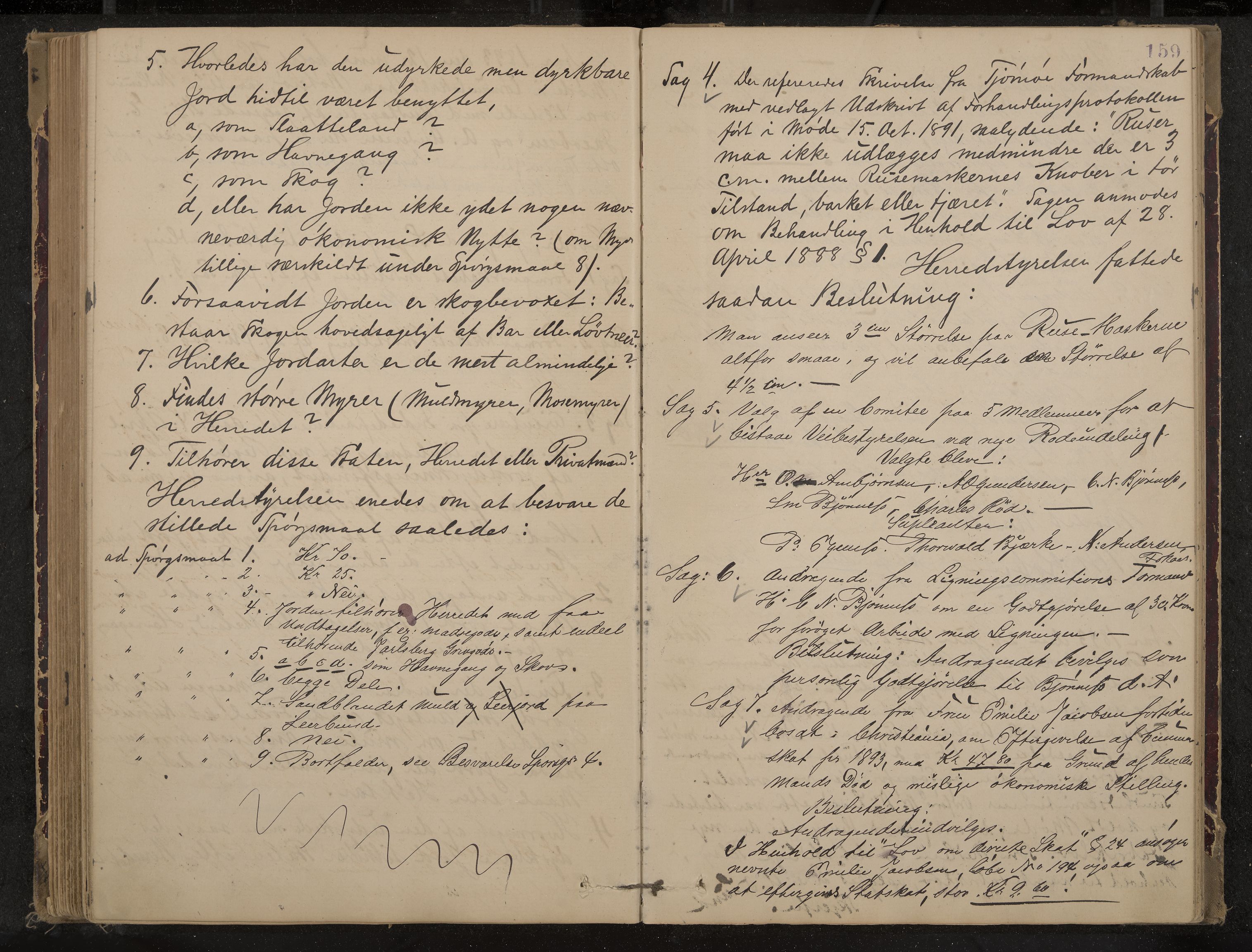 Nøtterøy formannskap og sentraladministrasjon, IKAK/0722021-1/A/Aa/L0004: Møtebok, 1887-1896, p. 159