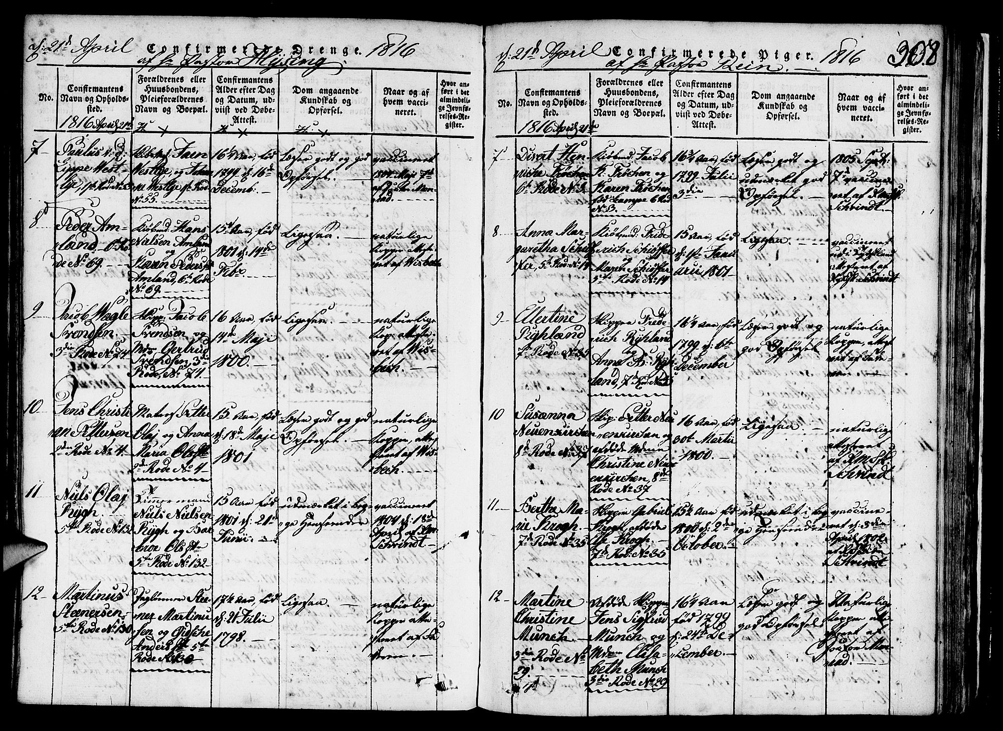 Nykirken Sokneprestembete, AV/SAB-A-77101/H/Haa/L0011: Parish register (official) no. A 11, 1816-1821, p. 308