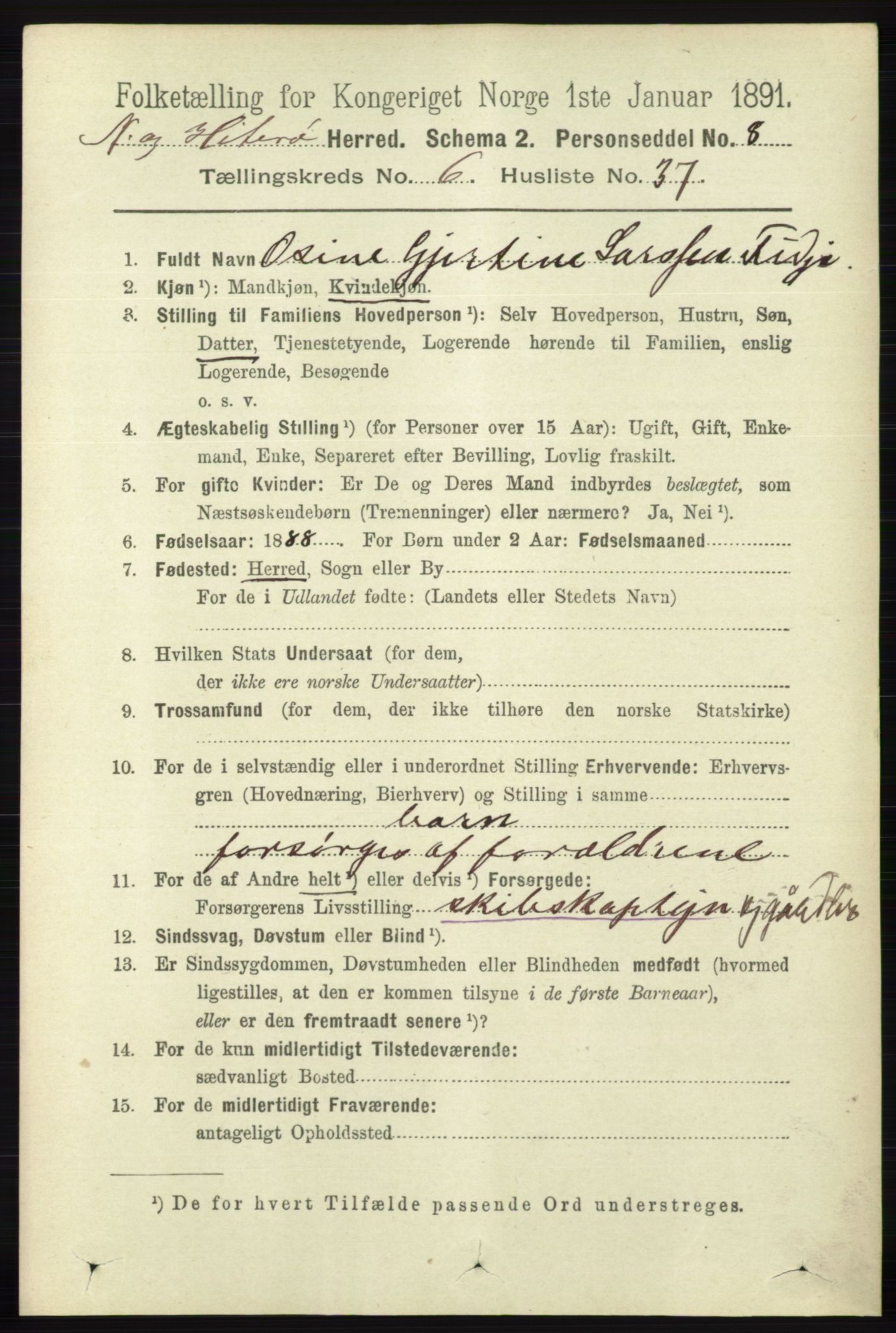 RA, 1891 census for 1043 Hidra og Nes, 1891, p. 2458