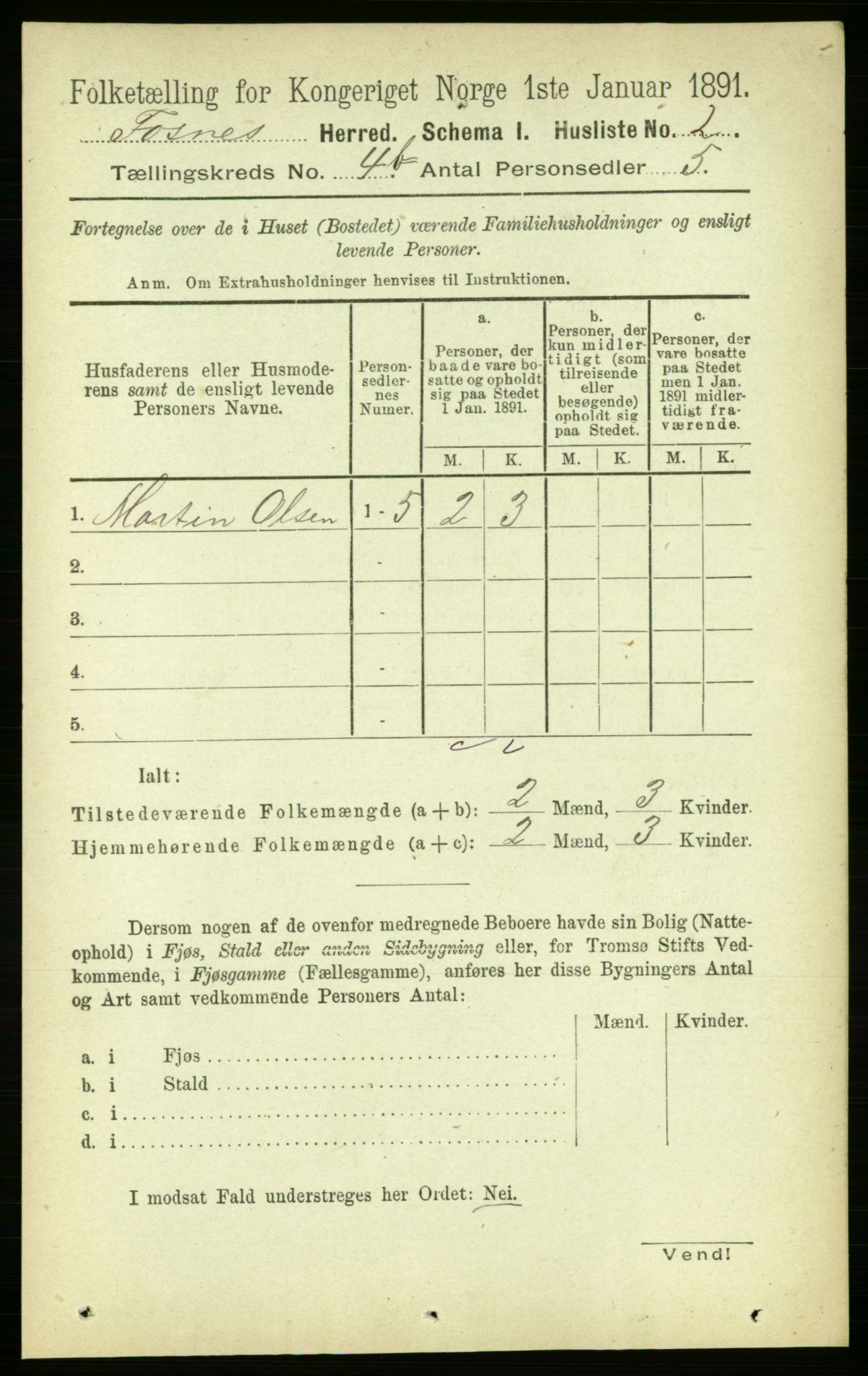 RA, 1891 census for 1748 Fosnes, 1891, p. 1682