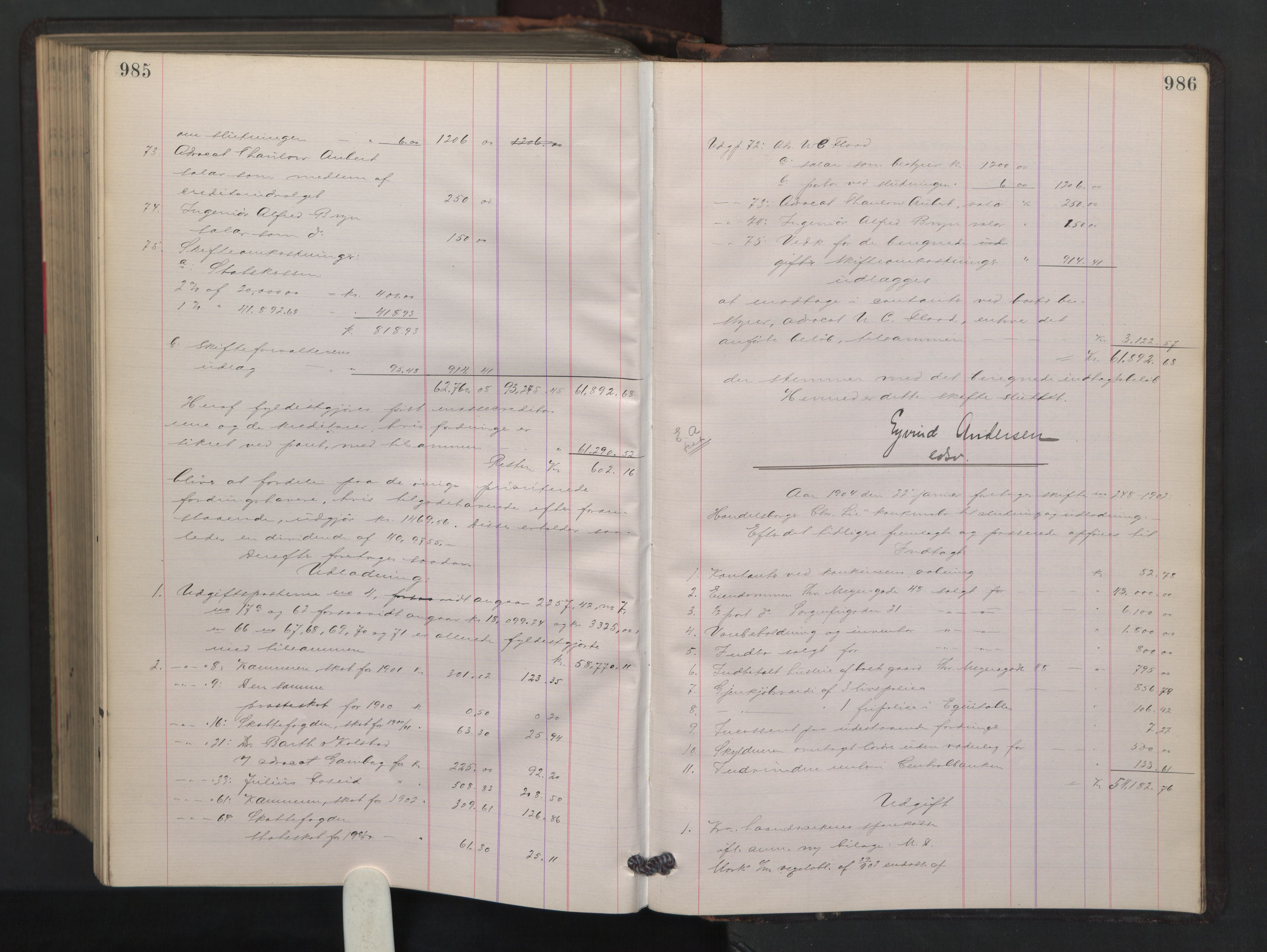 Oslo skifterett, AV/SAO-A-10383/H/Hd/Hdb/L0003: Skifteutlodningsprotokoll, 1902-1904, p. 985-986