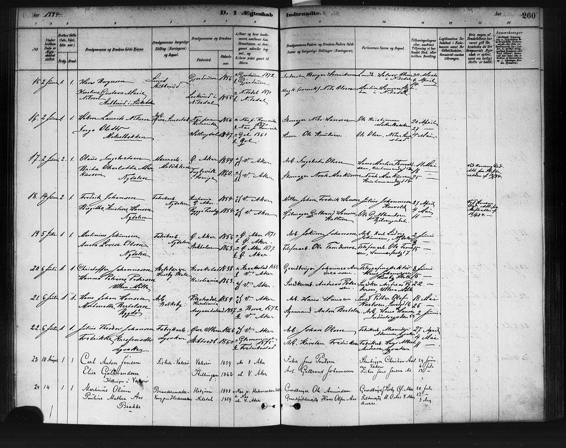 Vestre Aker prestekontor Kirkebøker, AV/SAO-A-10025/F/Fa/L0008: Parish register (official) no. 8, 1878-1903, p. 260