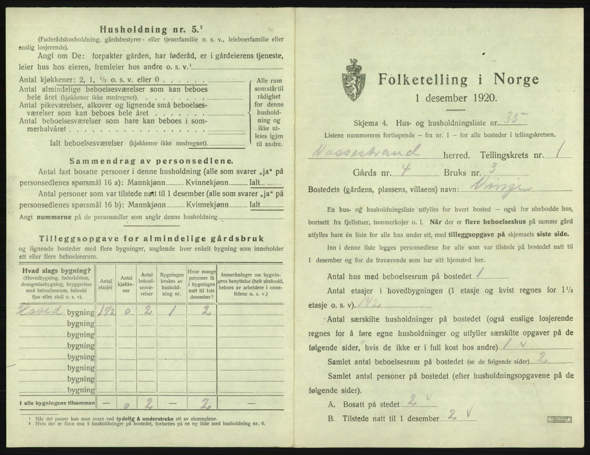 SAB, 1920 census for Vossestrand, 1920, p. 106