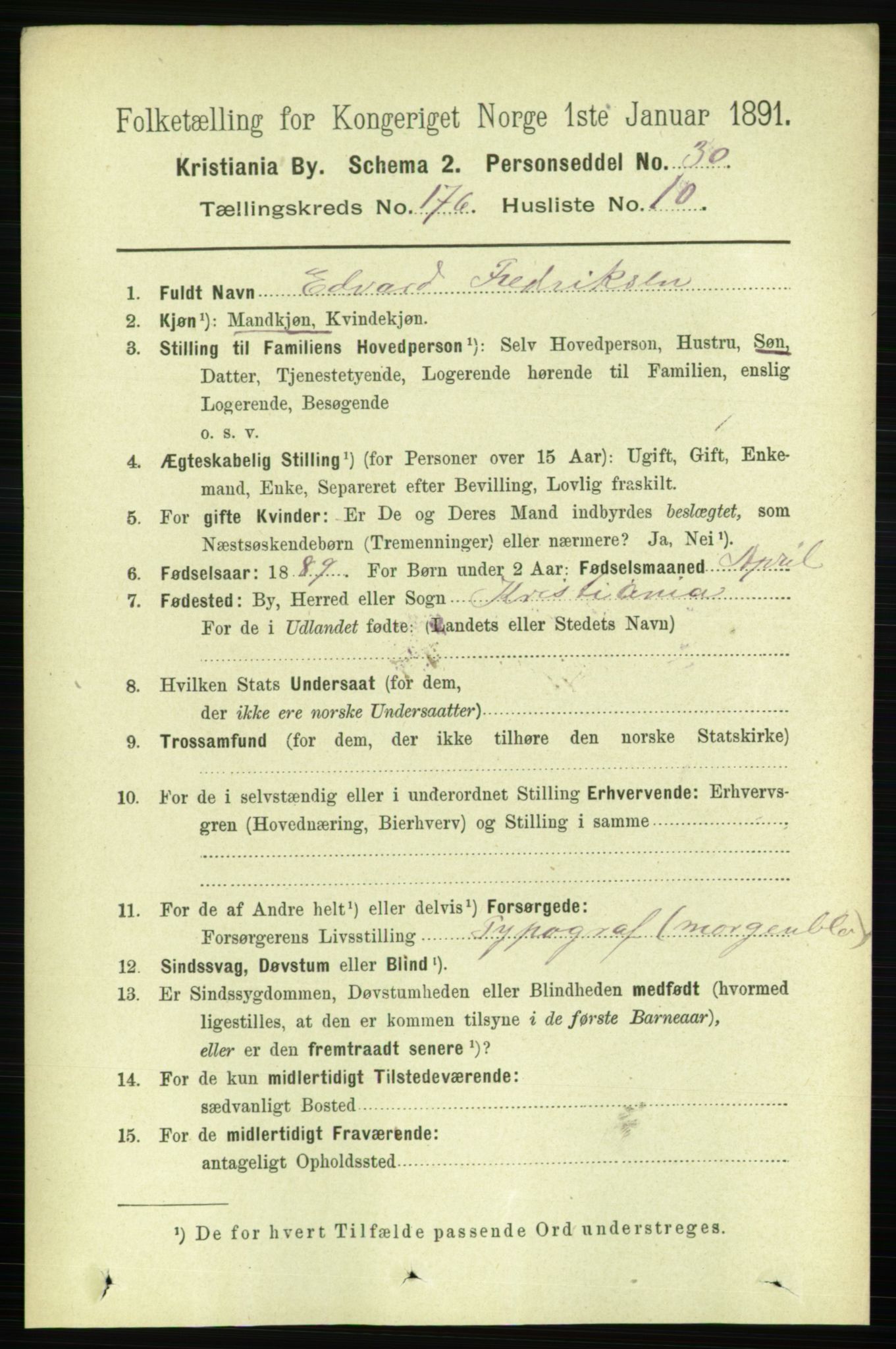 RA, 1891 census for 0301 Kristiania, 1891, p. 105936