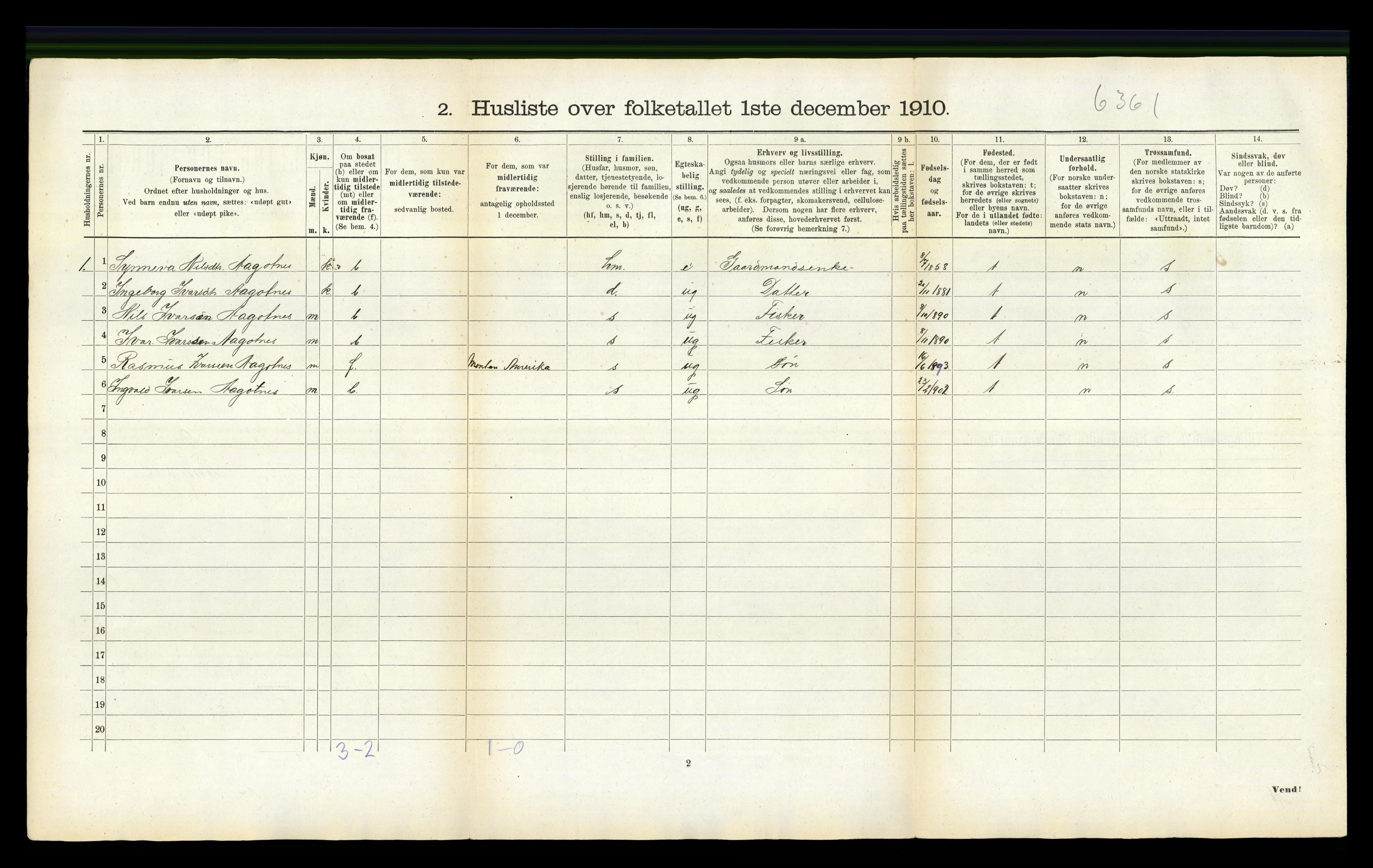 RA, 1910 census for Fjell, 1910, p. 618