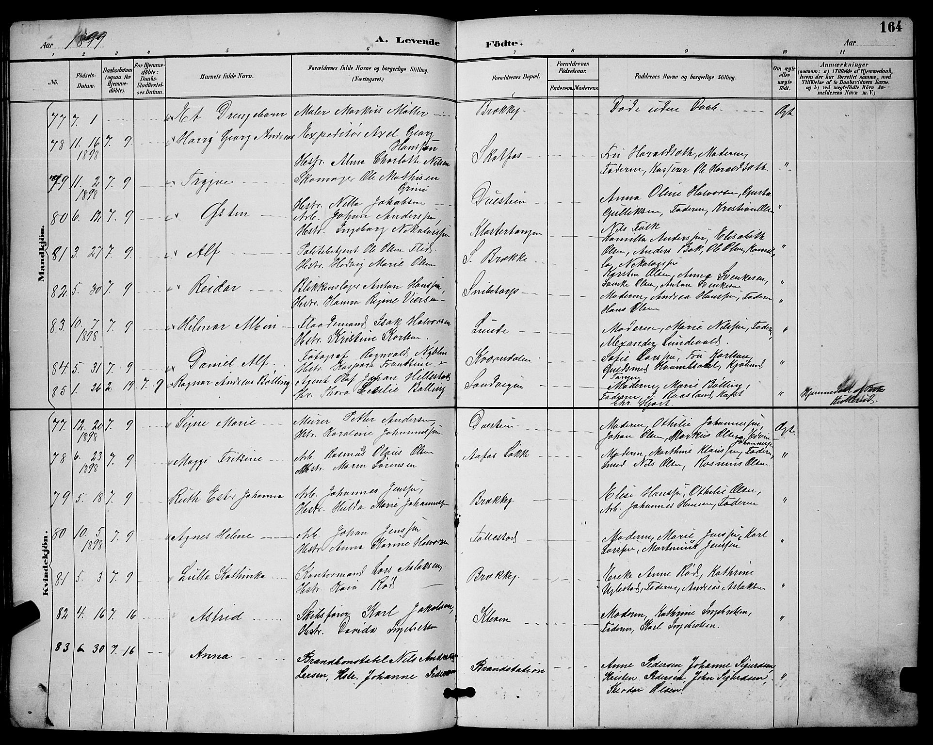 Skien kirkebøker, SAKO/A-302/G/Ga/L0007: Parish register (copy) no. 7, 1891-1900, p. 164