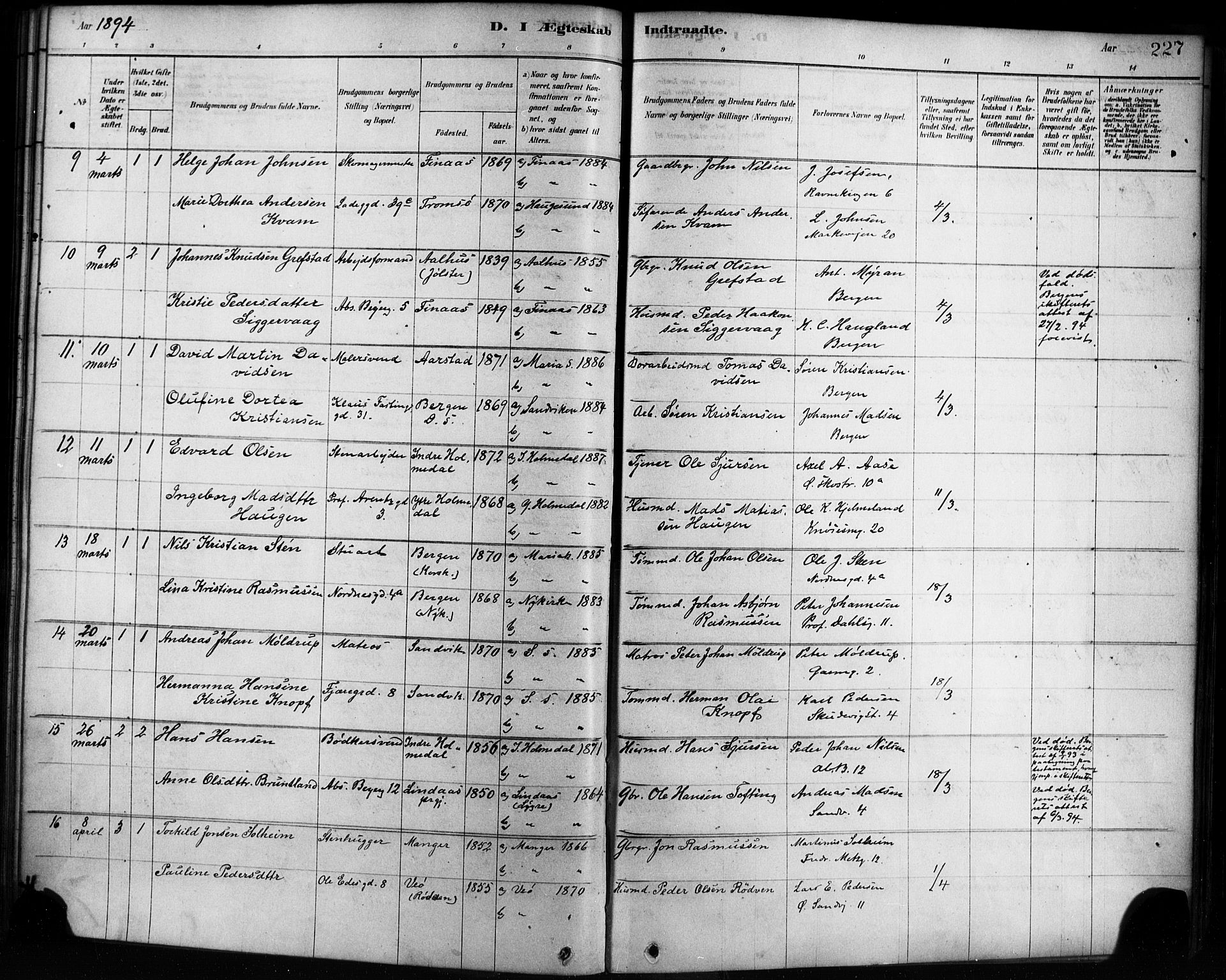 Sandviken Sokneprestembete, AV/SAB-A-77601/H/Ha/L0002: Parish register (official) no. A 2, 1878-1896, p. 227