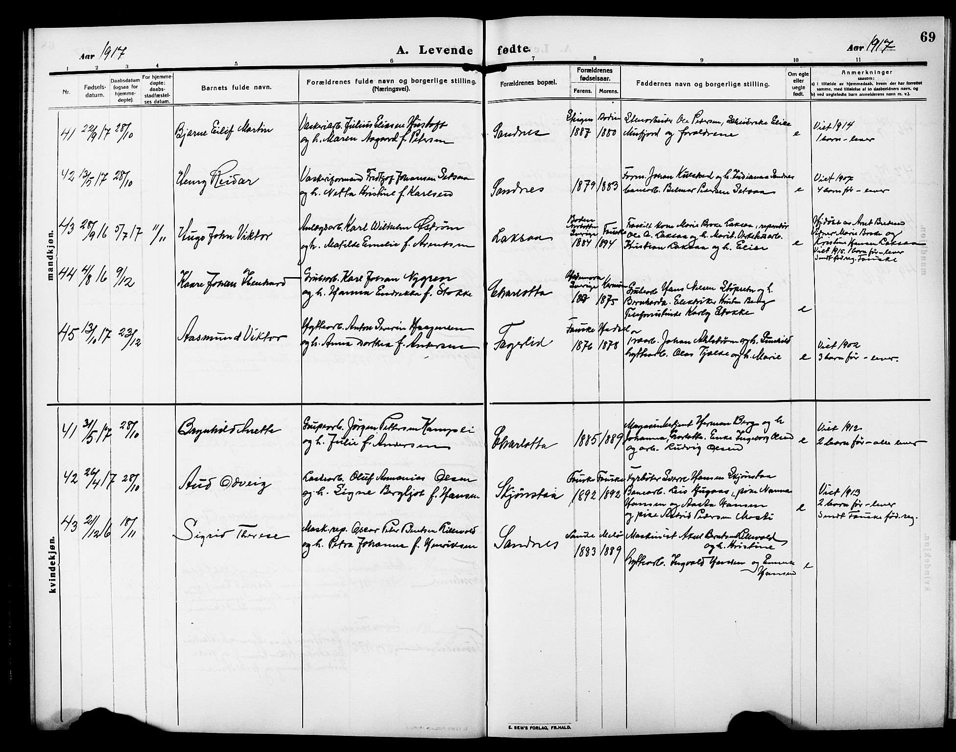 Ministerialprotokoller, klokkerbøker og fødselsregistre - Nordland, AV/SAT-A-1459/850/L0710: Parish register (official) no. 850A02, 1910-1920, p. 69