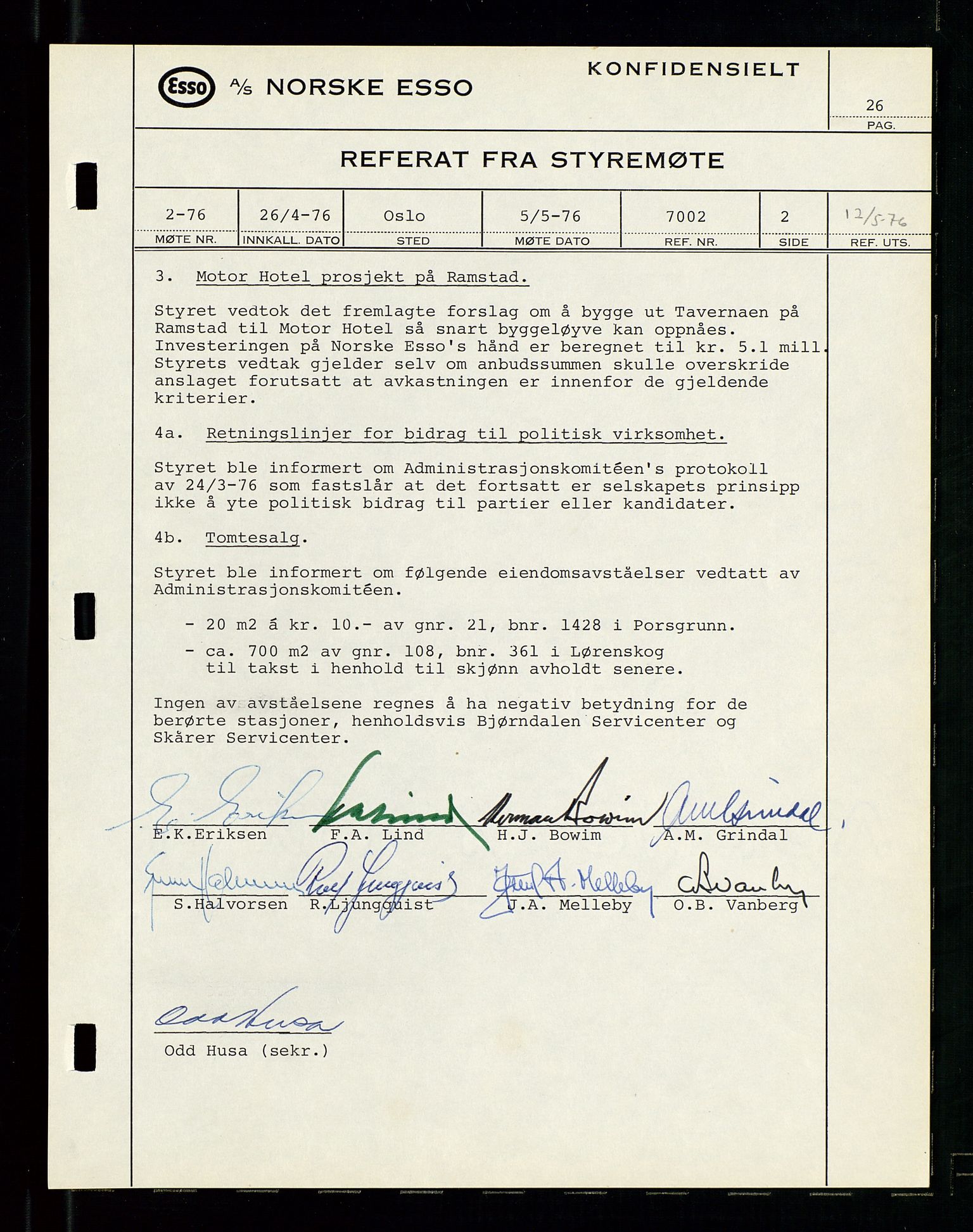 Pa 0982 - Esso Norge A/S, AV/SAST-A-100448/A/Aa/L0003/0003: Den administrerende direksjon Board minutes (styrereferater) og Bedriftforsamlingsprotokoll / Den administrerende direksjon Board minutes (styrereferater), 1975-1985, p. 26