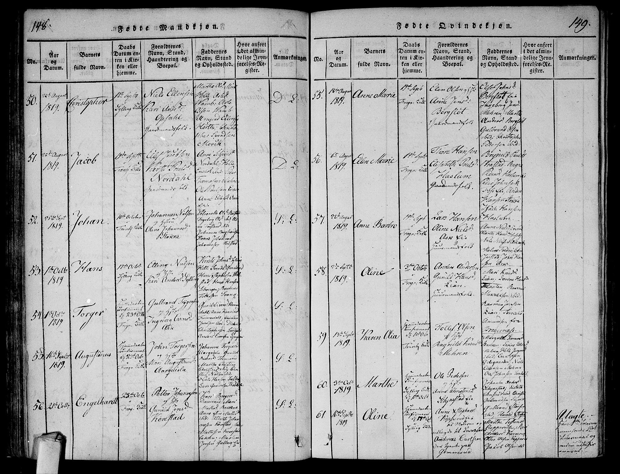 Lier kirkebøker, SAKO/A-230/F/Fa/L0008: Parish register (official) no. I 8, 1813-1825, p. 148-149