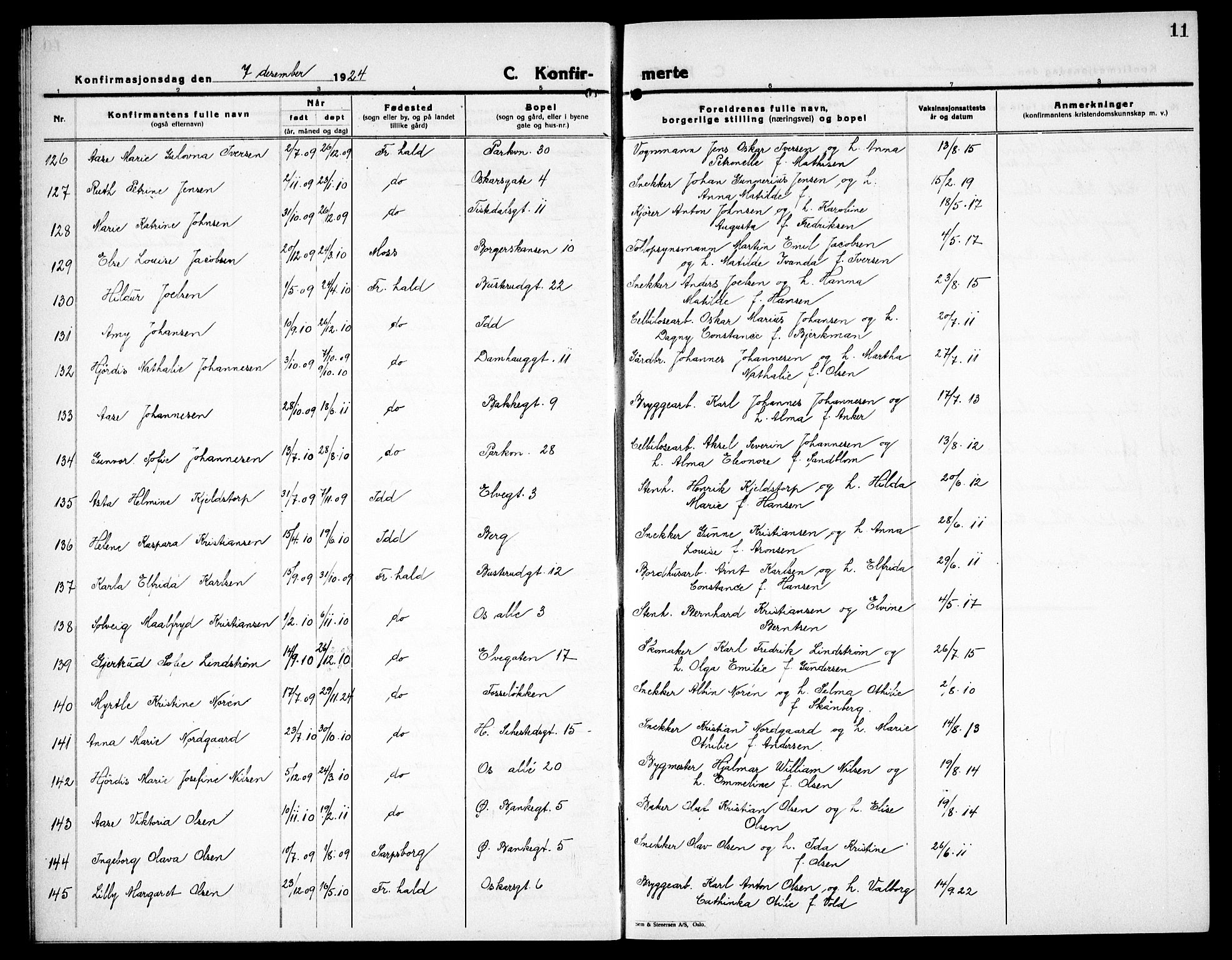 Halden prestekontor Kirkebøker, SAO/A-10909/G/Ga/L0013: Parish register (copy) no. 13, 1924-1939, p. 11