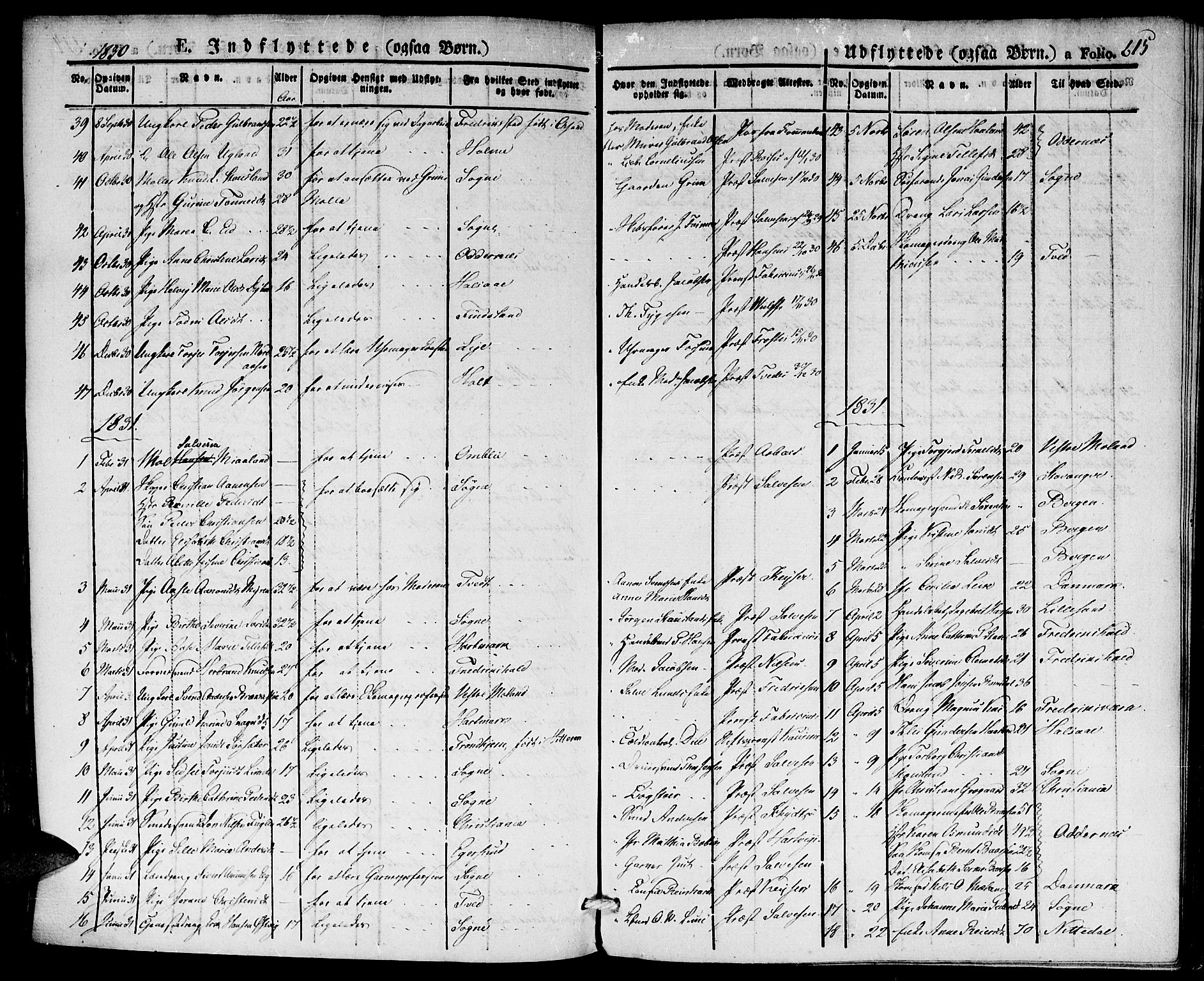 Kristiansand domprosti, SAK/1112-0006/F/Fa/L0011: Parish register (official) no. A 11, 1827-1841, p. 615