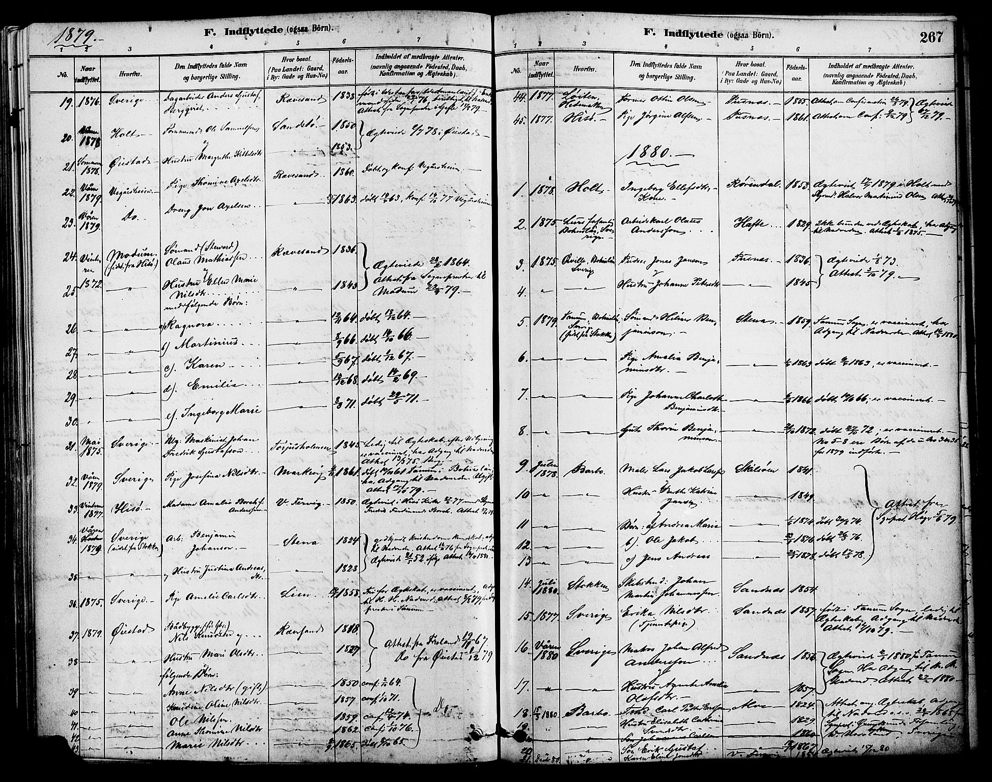 Tromøy sokneprestkontor, SAK/1111-0041/F/Fa/L0009: Parish register (official) no. A 9, 1878-1896, p. 267