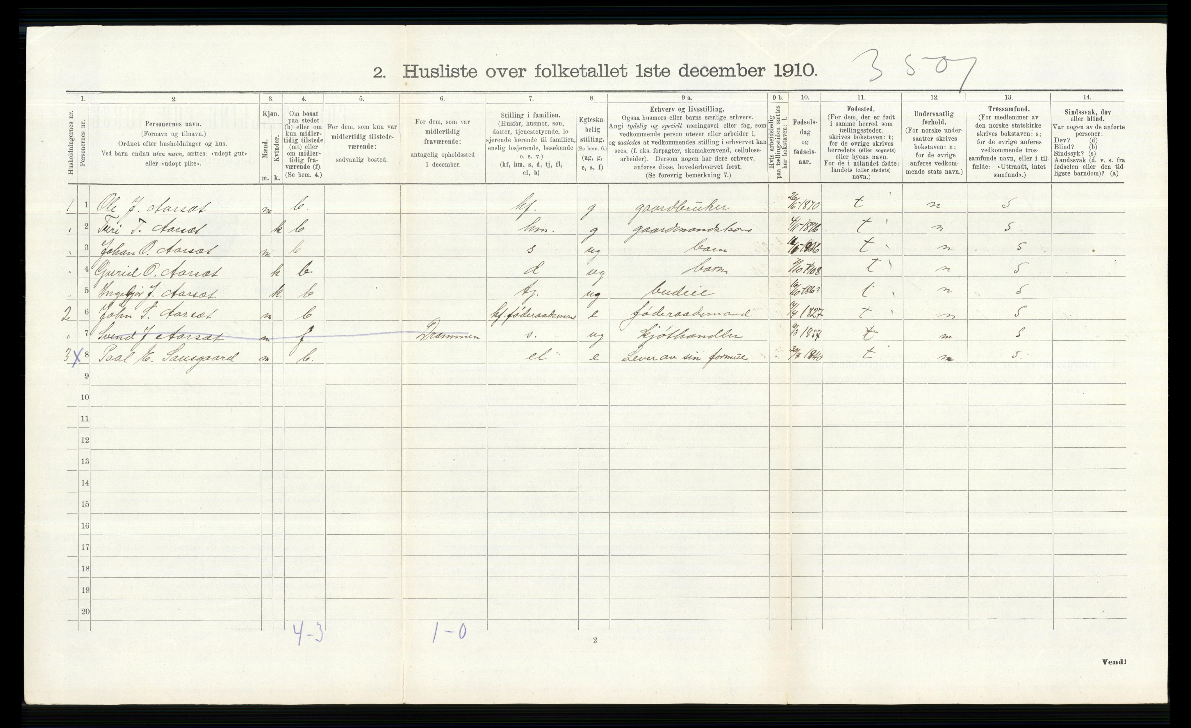 RA, 1910 census for Hol, 1910, p. 520