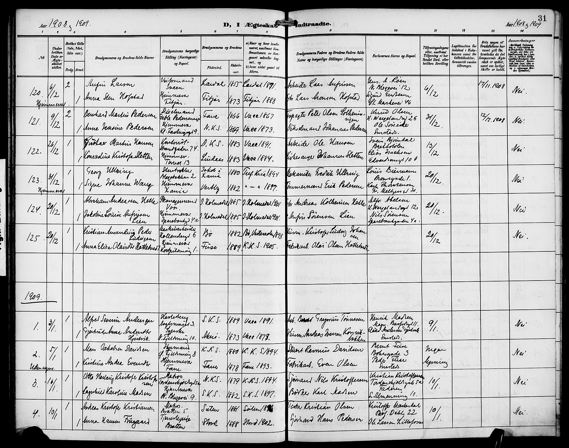 Korskirken sokneprestembete, SAB/A-76101/H/Hab: Parish register (copy) no. D 4, 1906-1925, p. 31