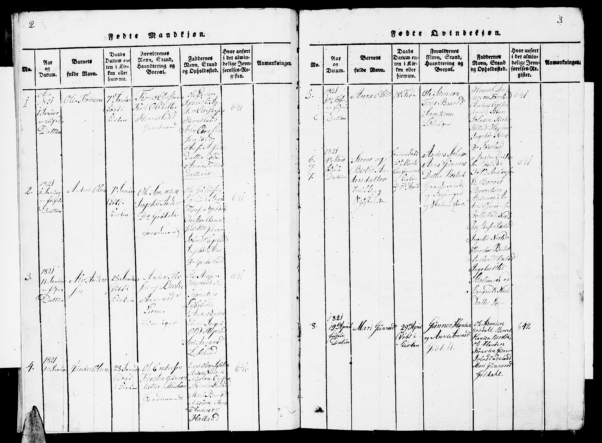 Vennesla sokneprestkontor, AV/SAK-1111-0045/Fb/Fbc/L0001: Parish register (copy) no. B 1, 1820-1834, p. 2-3