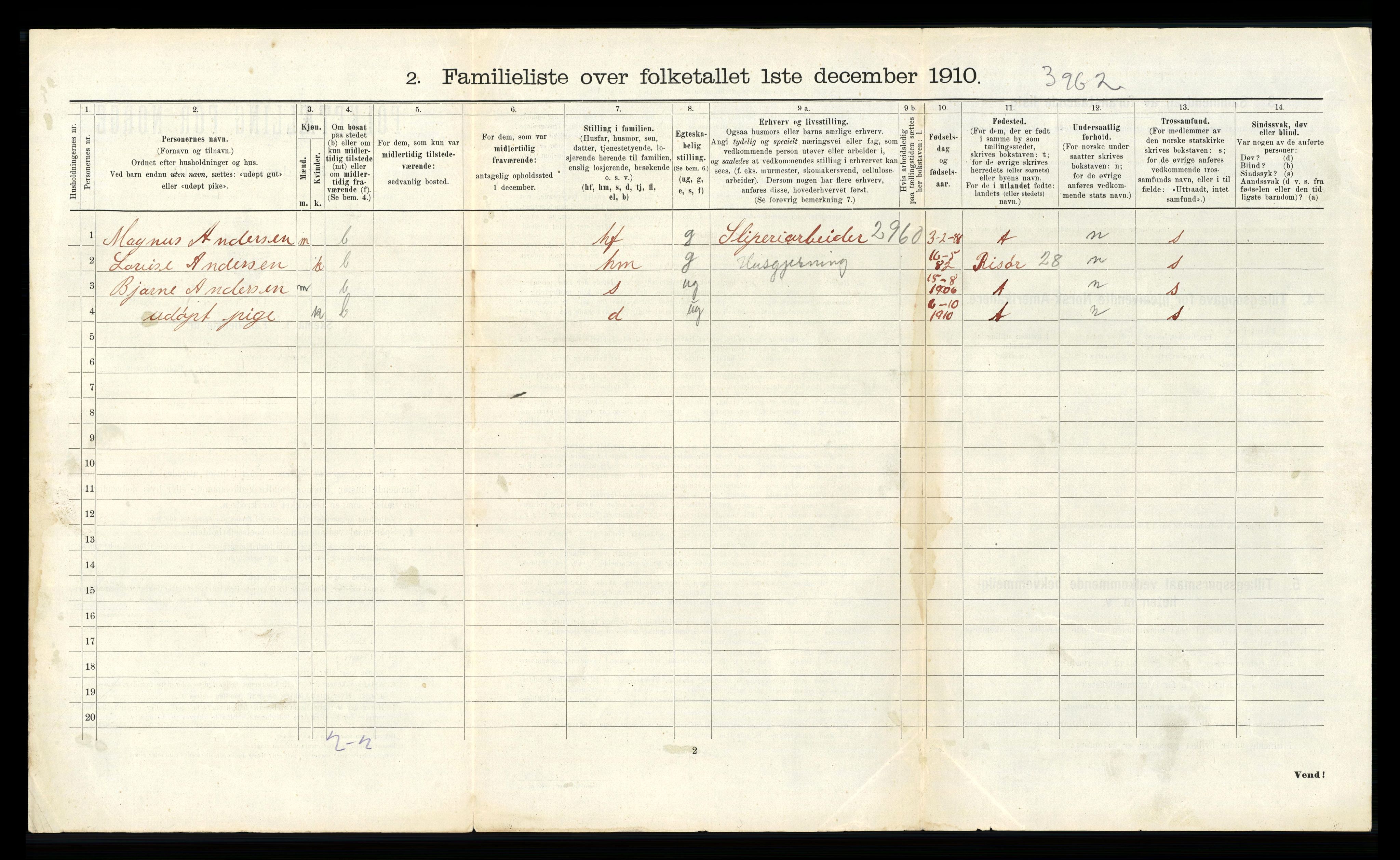 RA, 1910 census for Larvik, 1910, p. 916